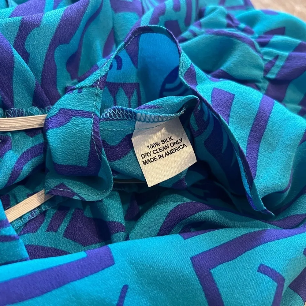 Amanda Uprichard Silk Peplum V Neck Ruffle Tank Top Blue Purple Small Pullover - Image 5