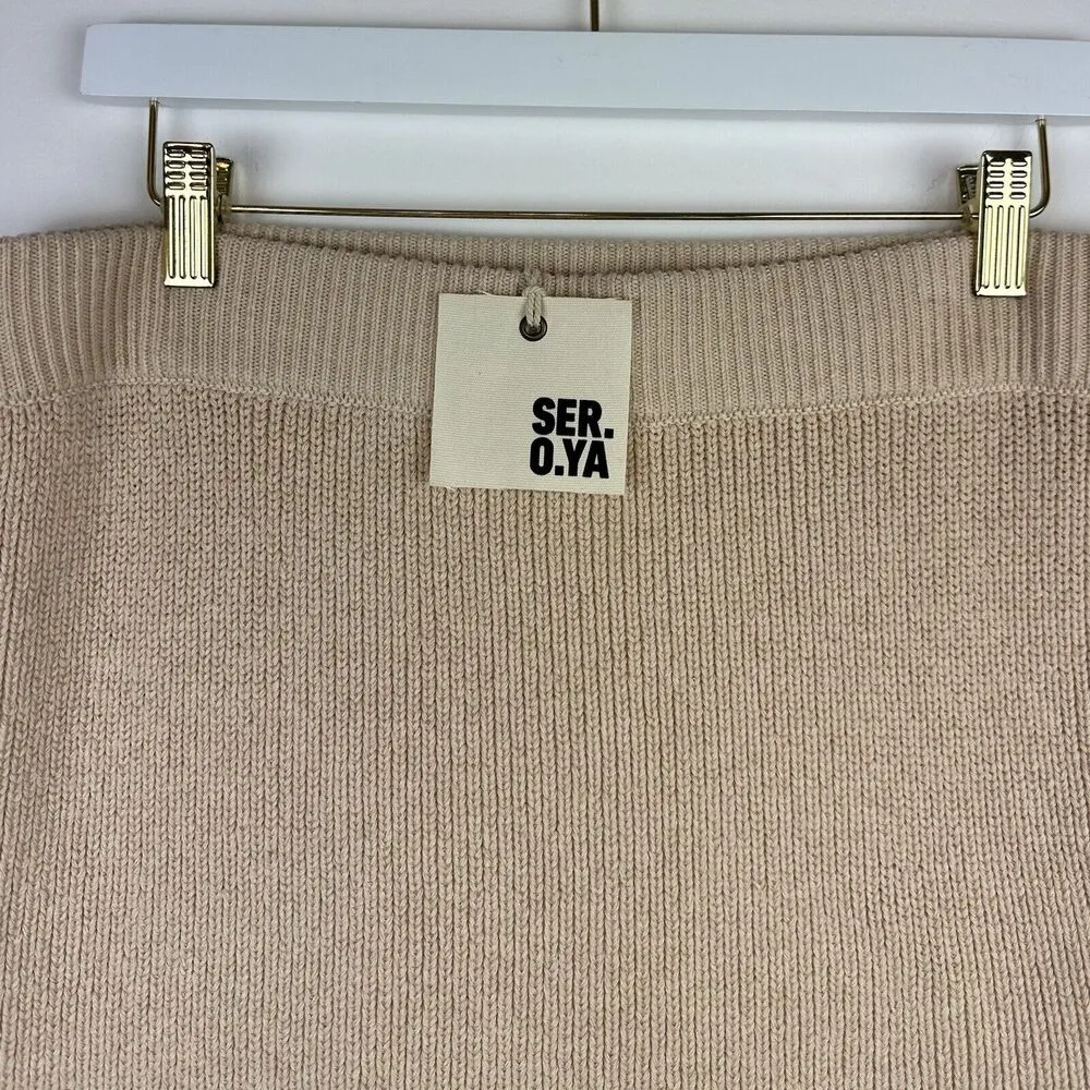 SER.O.YA Arola Skirt Rib Knit Cappuccino Beige Pull On Cotton Distressed XL NWT Tan - Image 10
