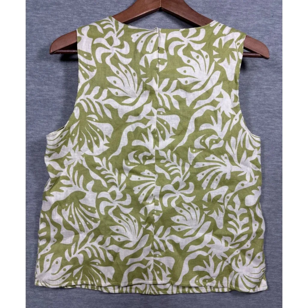 Rachel Zoe Womens Tank Top S Green White‎ Linen Sleeveless Reversible - Image 6