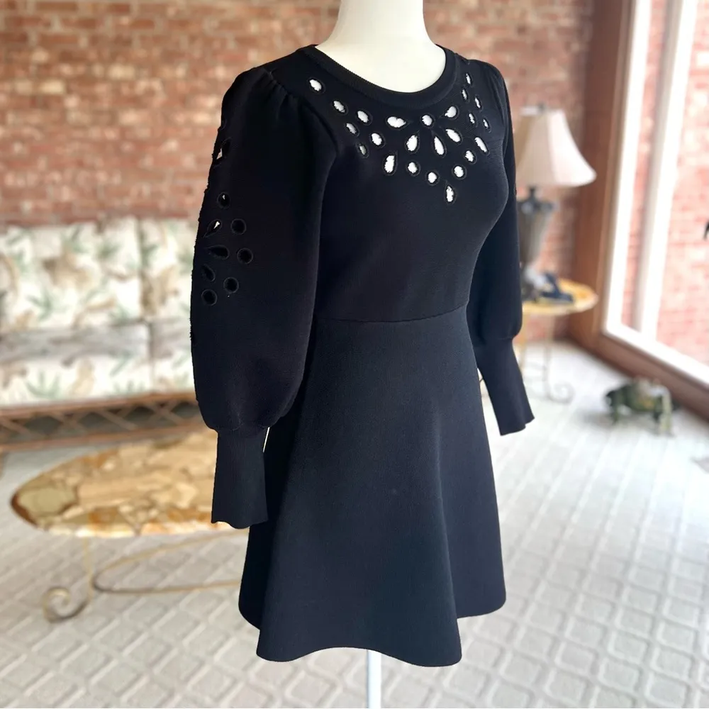 Express Dress Long Puff Ballon Sleeve Eyelet Knit SP Skater Cocktail Party Chic - Image 15