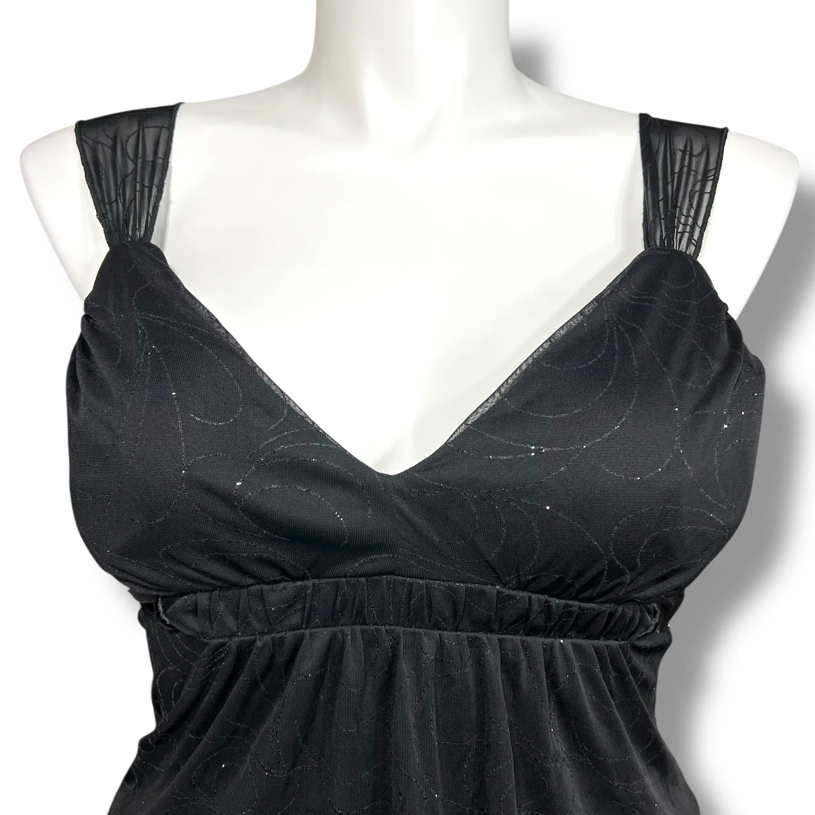 Vintage Y2K Studio Y Womens Blouse Tank Top Empire Waist Satin Tie Glitter XL - Image 2