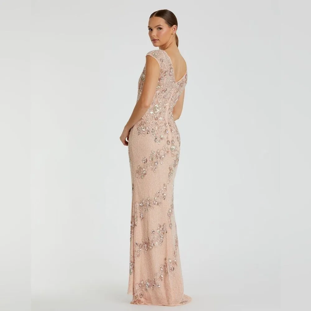 MAC DUGGAL 5500 Womens Embellished Bateau Neck Cap Sleeve Gown Dress - Image 6