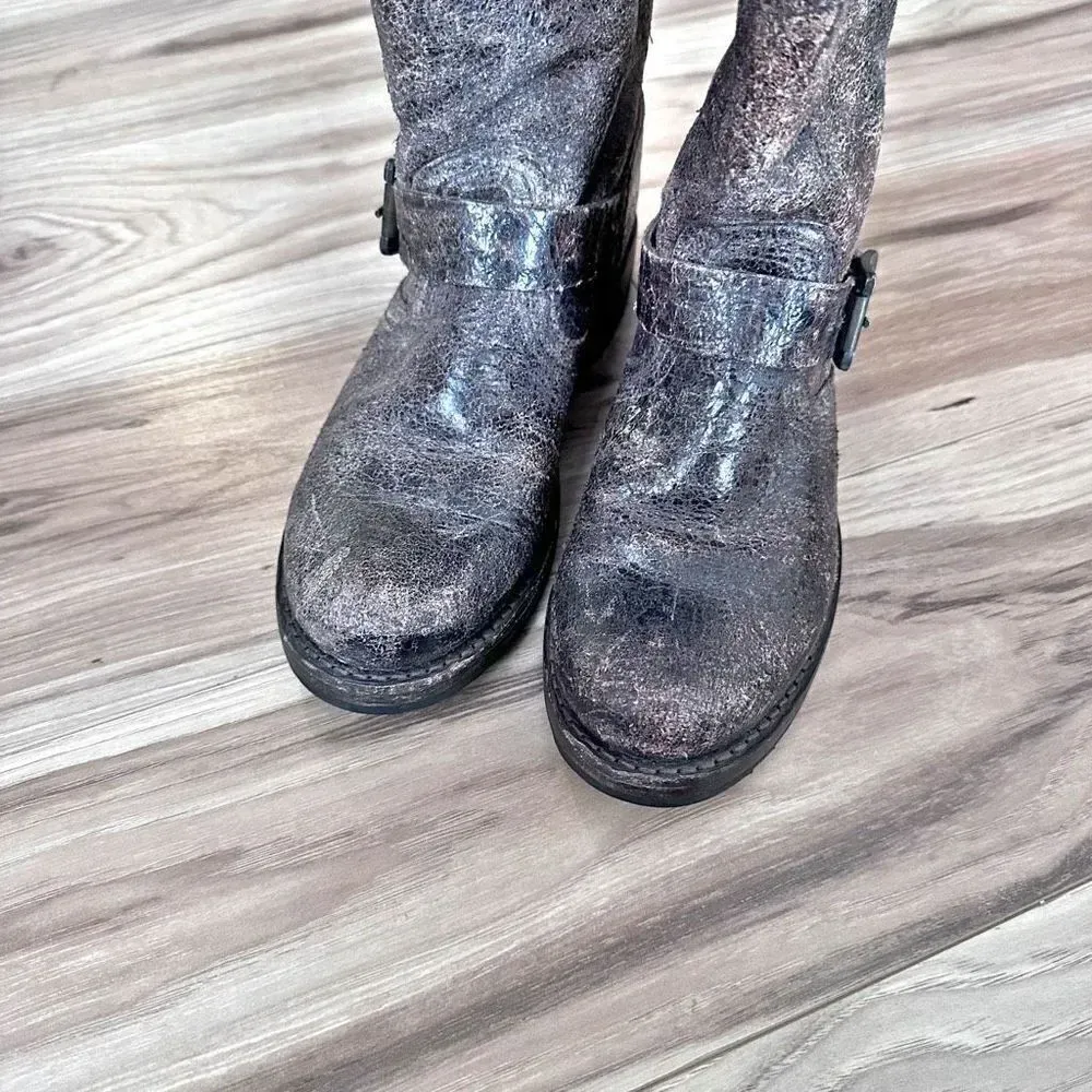 Frye  | Veronica Slouch Boot Chocol Crackle Leather Knee High Moto | Size 6.5 - Image 3