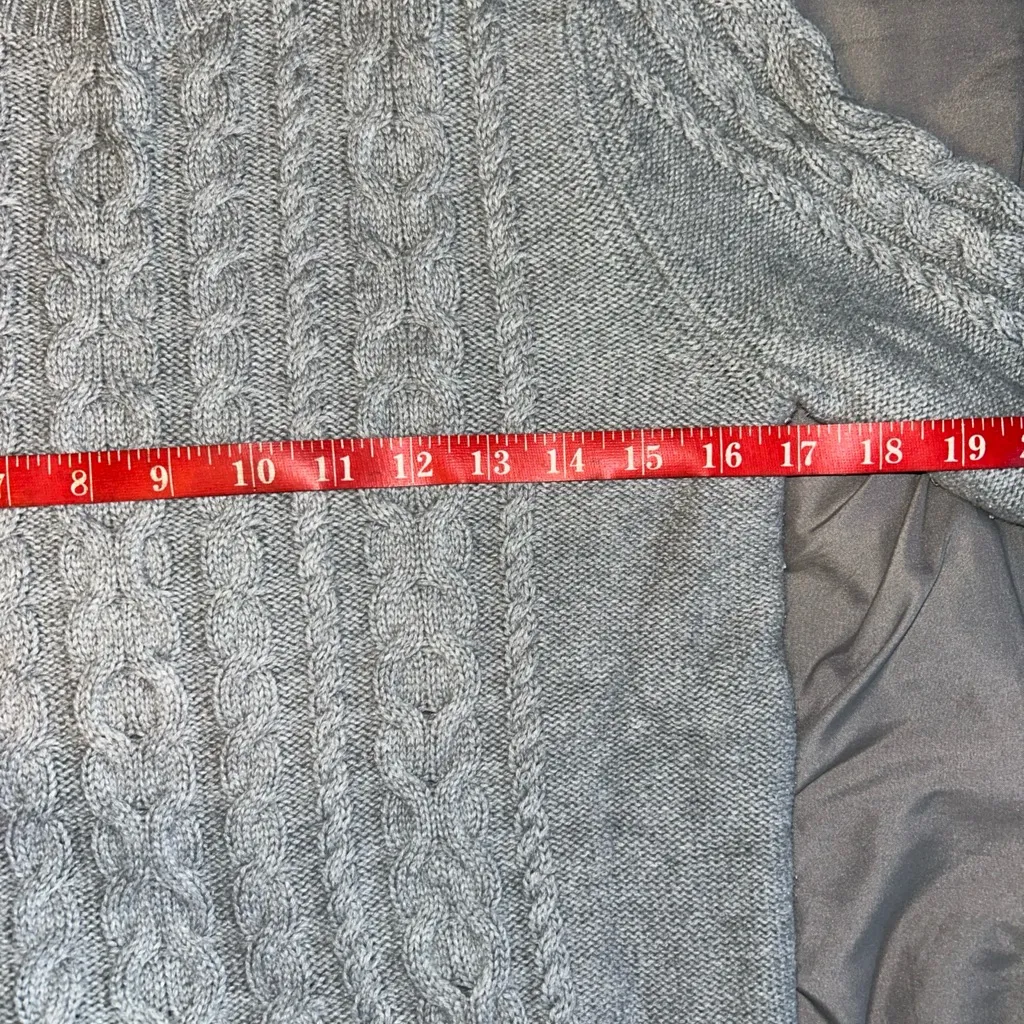 LL BEAN Chunky Cable Knit Cotton Crewneck Fisherman Sweater Women's XS Double L Gray - Image 8