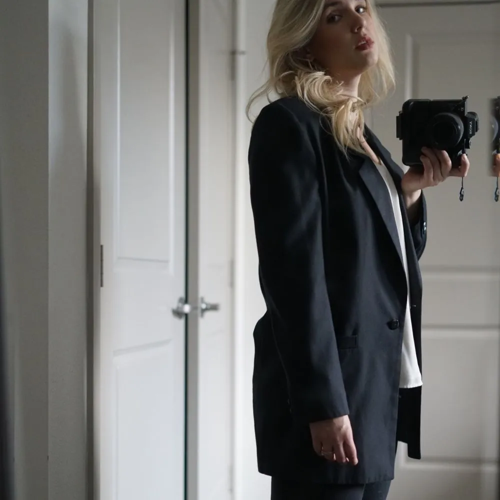 Collini Vintage Navy Oversized Minimalist Blazer Coat Career Office Size 10 Blue - Image 7