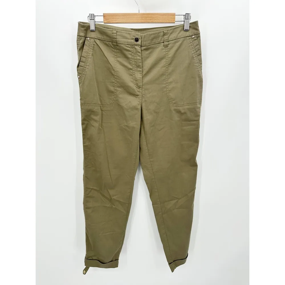 Chico's Pants Women 0.5 Ankle Small Green Button Cuff Casual Cotton Blend - Image 8