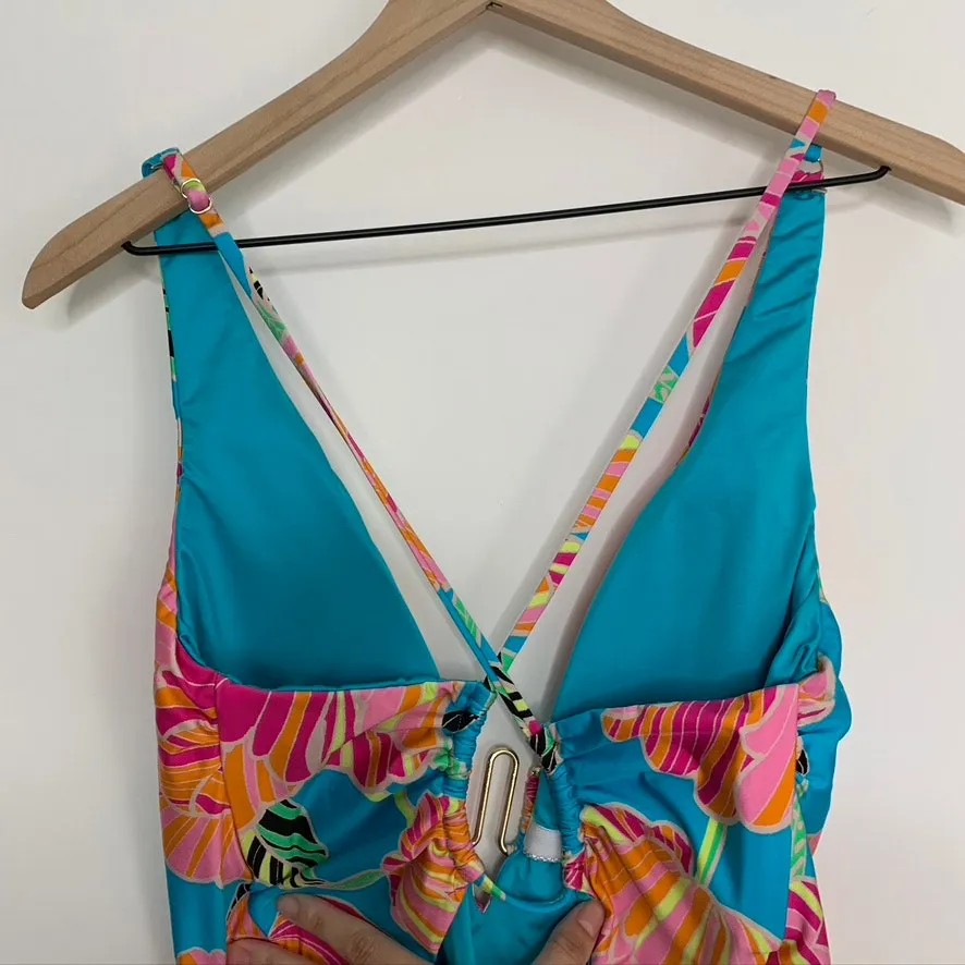 Trina Turk Poppy Plunge One-Piece Swimsuit BlueMulti Womens Size 14 3731035 - Image 11