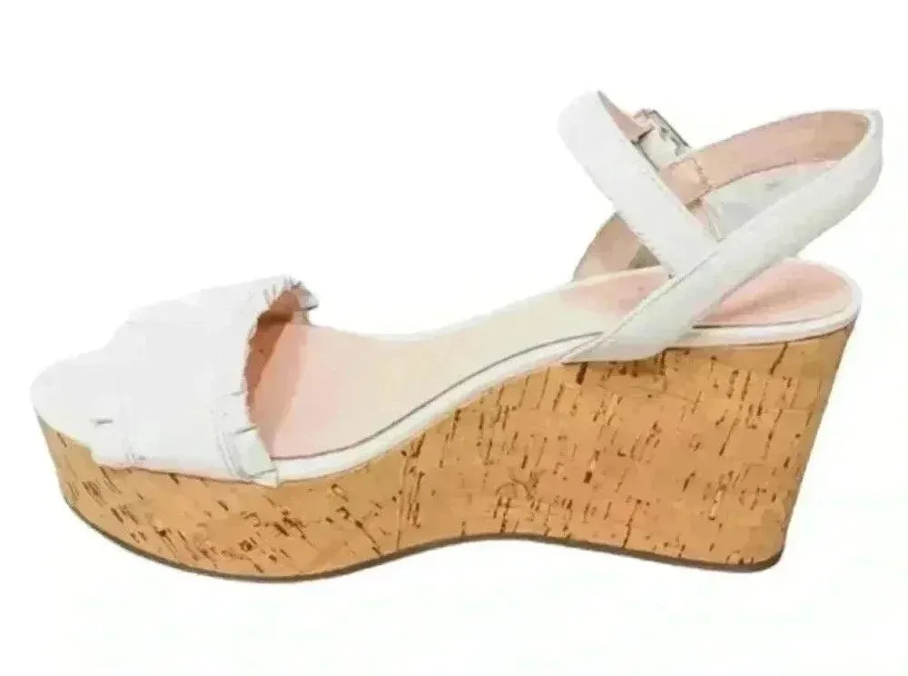 Kate Spade White‎ Ruffled Leather Tomas Cork Platform Wedge - Image 2