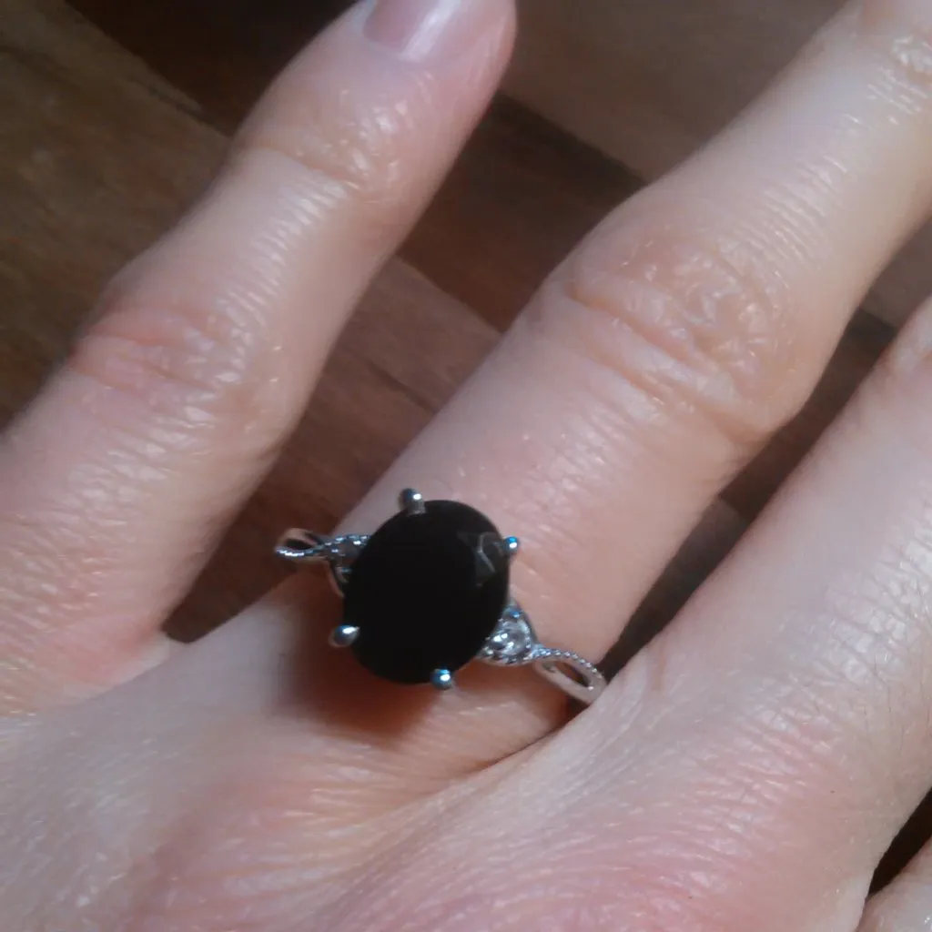 Thai Black Spinel and White Zircon Platinum Bond Ring (Size 7) - Image 2