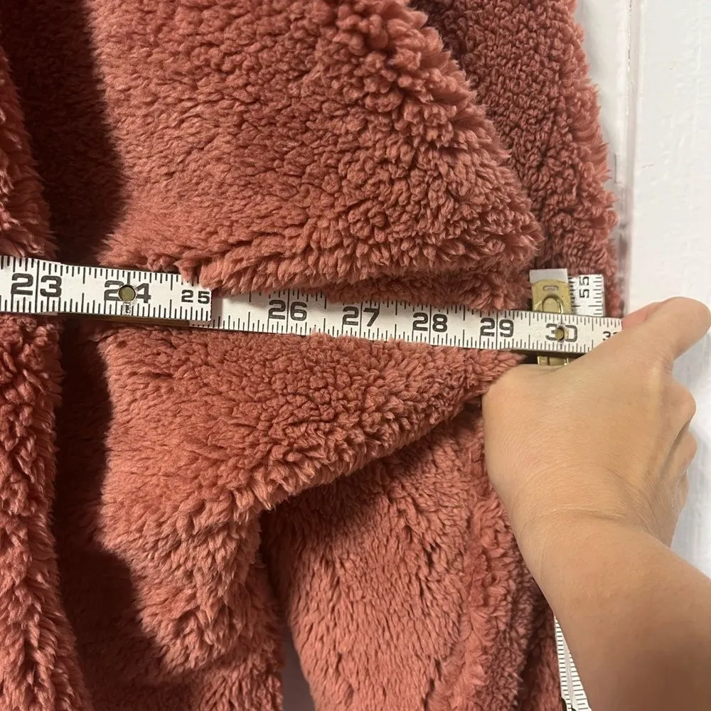 Free People Junie Teddy Jacket contrast faux leather toggle trim Rose Pink L - Image 11