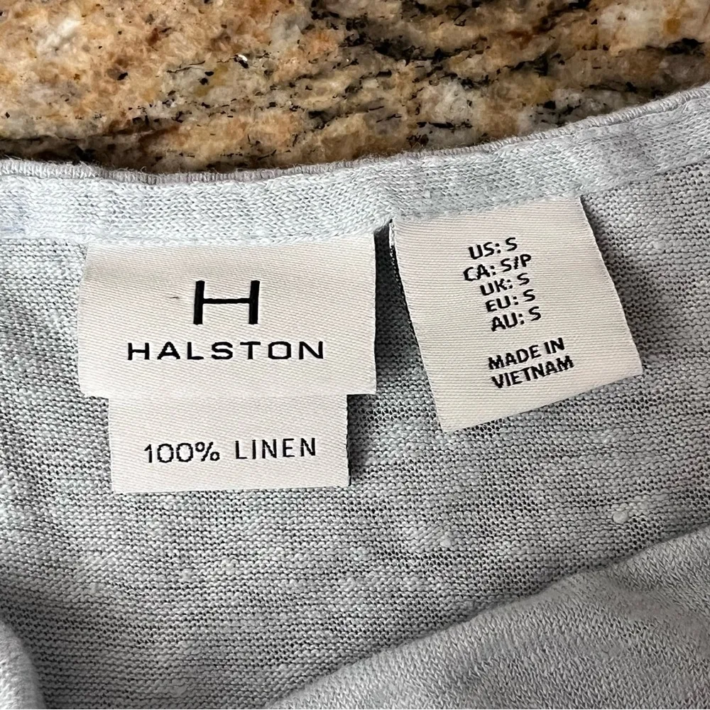 H by Halston 100% Linen Blue Blouse Womens S Sheer Beach Coastal Boho Preppy - Image 8
