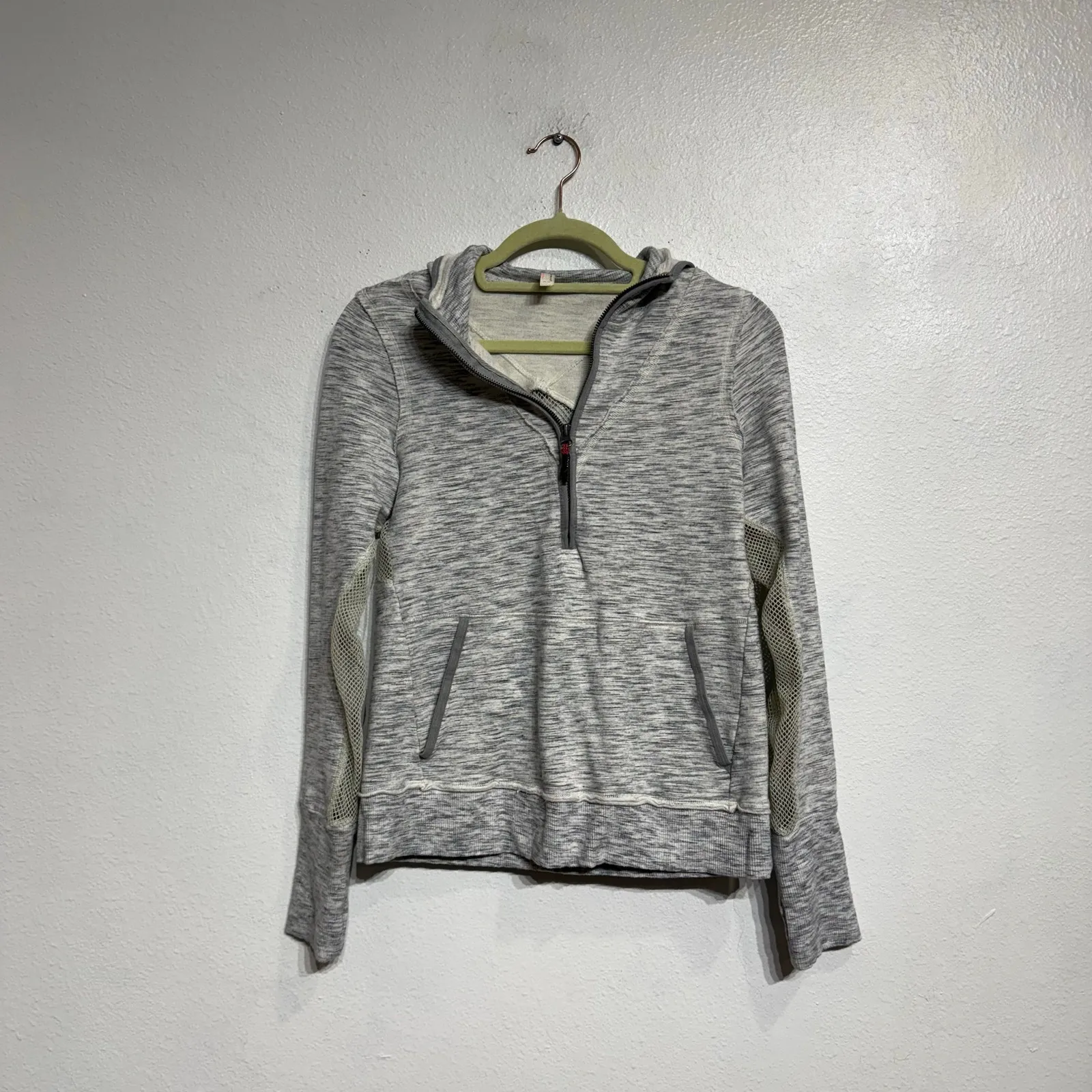 Free People Movement Gray Markie Hoodie Mesh Contrast Sweatshirt Sz M - Image 2