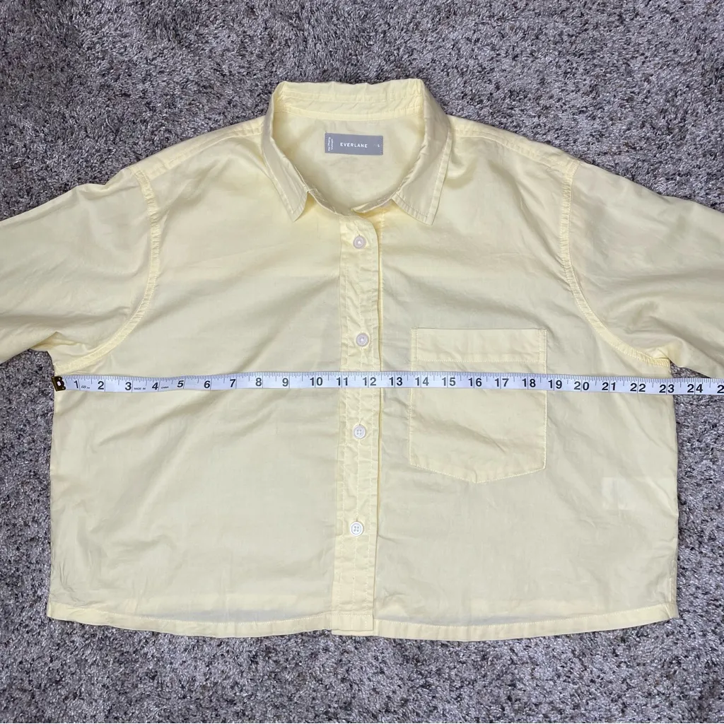Everlane The Way Short Shirt Silky Cotton Button Up Long Sleeve Yellow Small S - Image 9