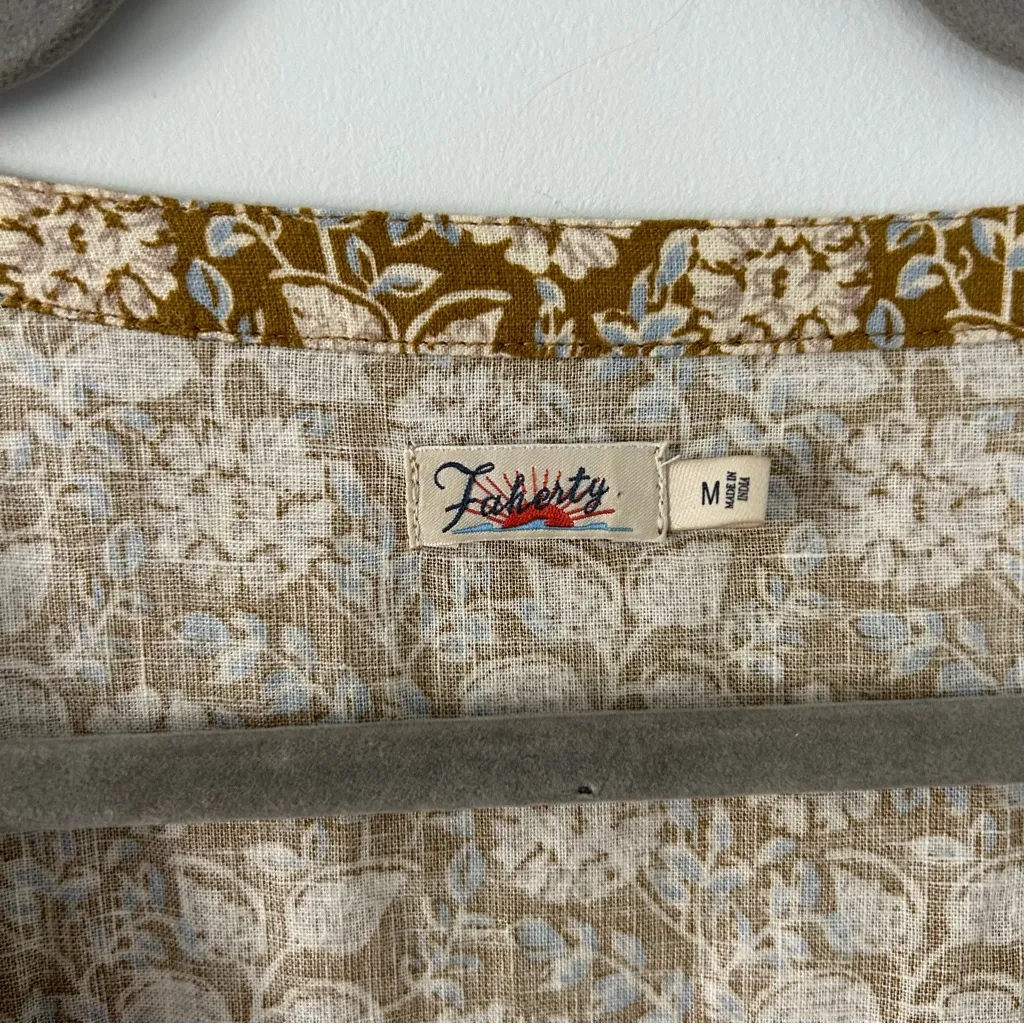 Faherty Havana Golden Theodora Floral Button Down Puffed Sleeves Maxi Dress M - Image 6