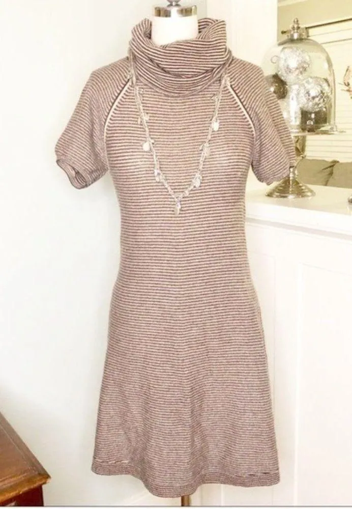 BCBGMaxAzria Cashmere Wool Striped Cowl Neck Sweater Dress Brown XS - Image 2