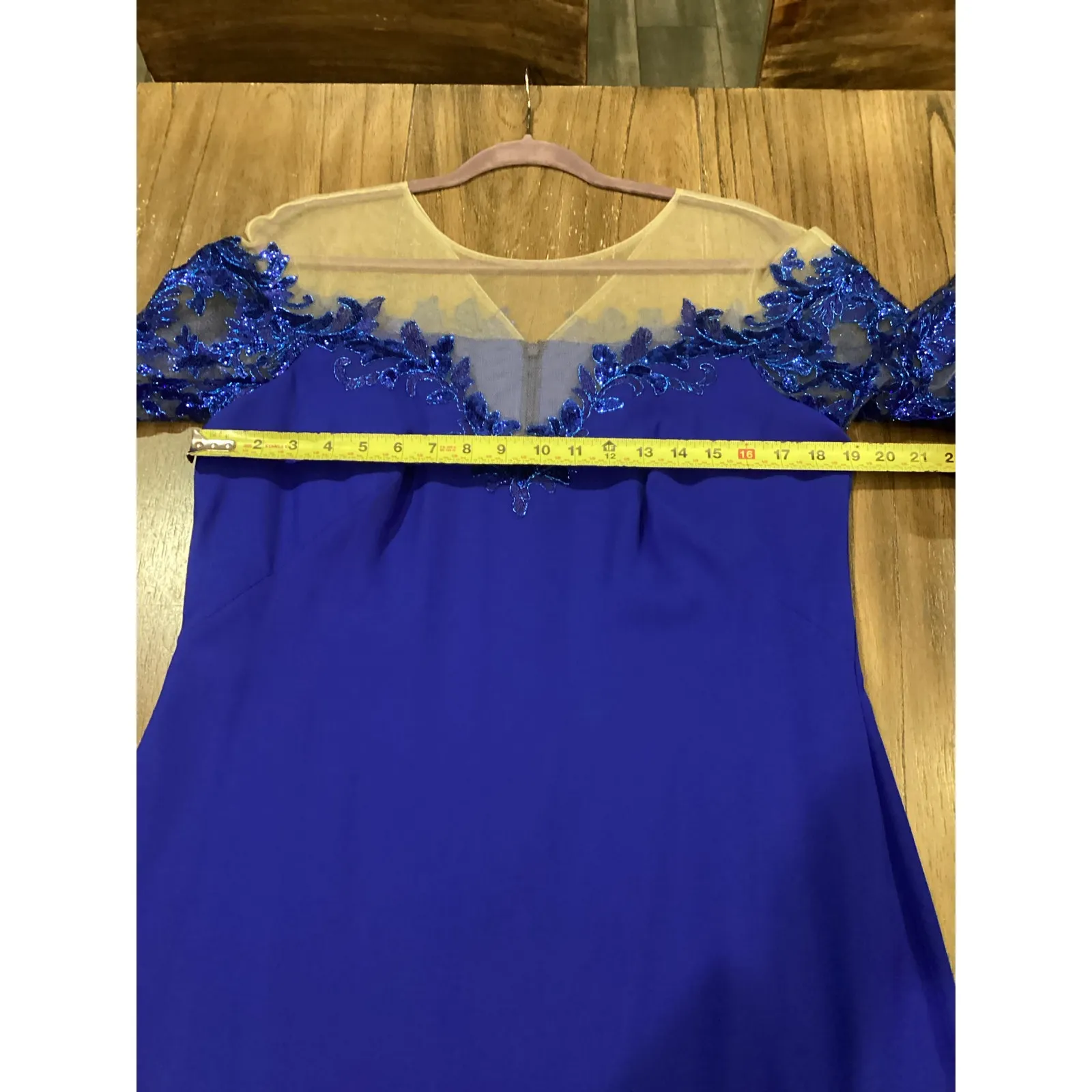 Tadashi Shoji DELTA OFF-THE-SHOULDER SEQUIN CREPE GOWN Saphire blue LG19341LX - Image 9