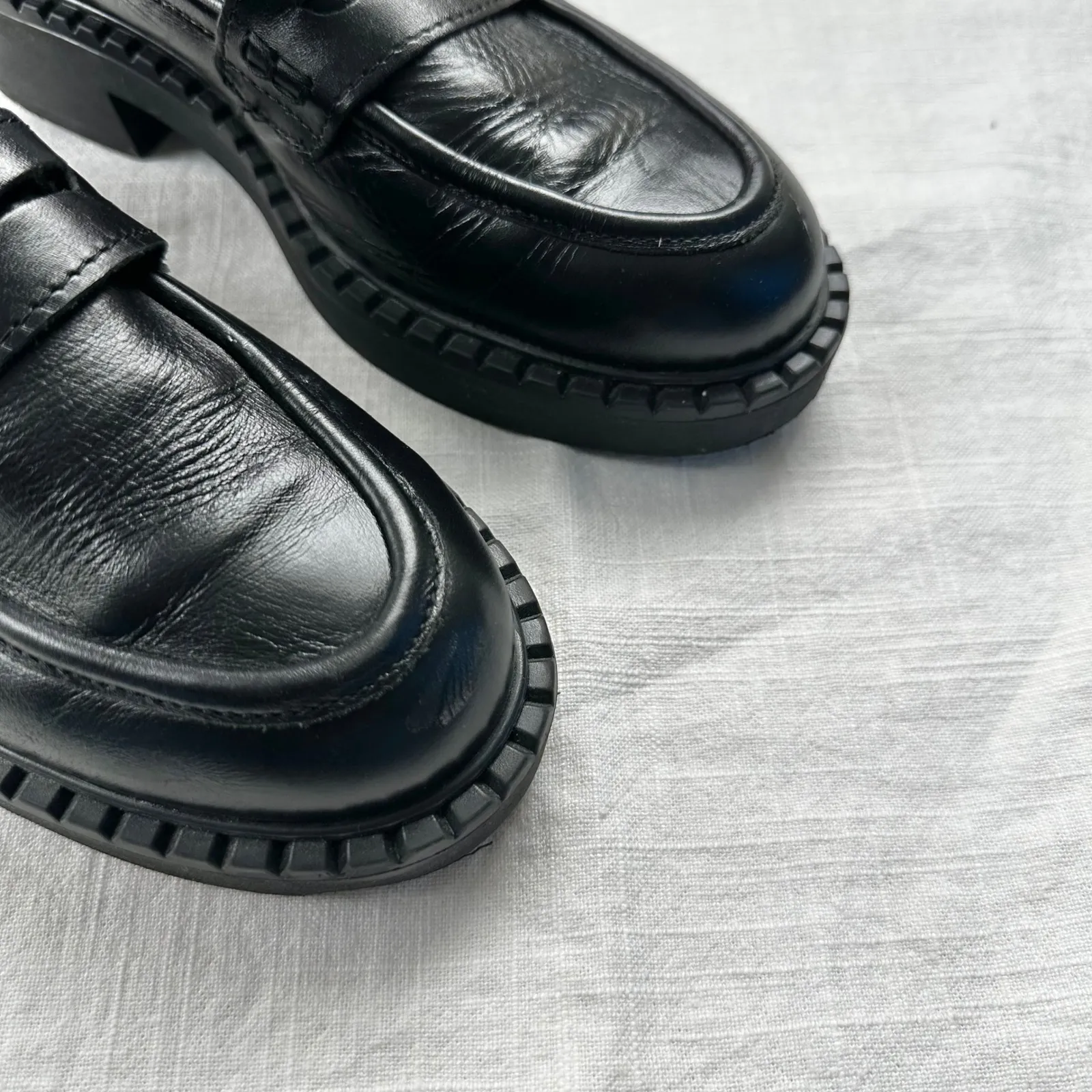 Schuh Lillian loafers in black leather Platform‎ Lug Sole Chunky Black Shoes 38 Size 8 - Image 11