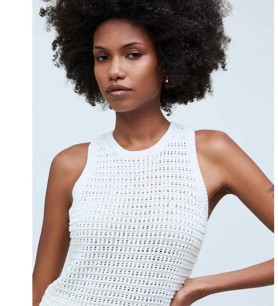 Madewell Crochet Knit Crewneck Sweater Tank Cotton Vest Bright Ivory XS NWT - Image 6