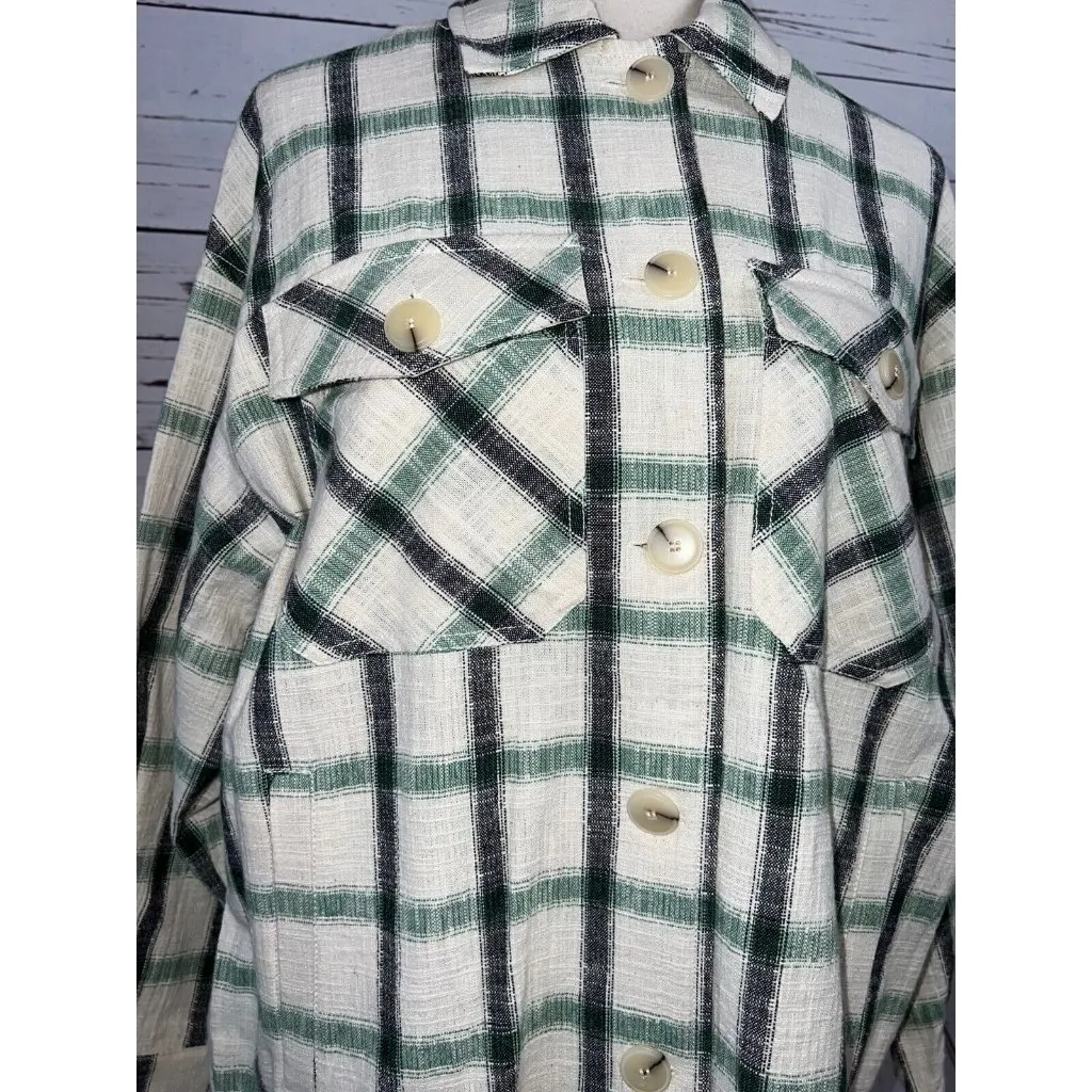 ZARA Shacket Jacket Green Plaid Overshirt Button Front Shirt XS Extra‎ Small - Image 10