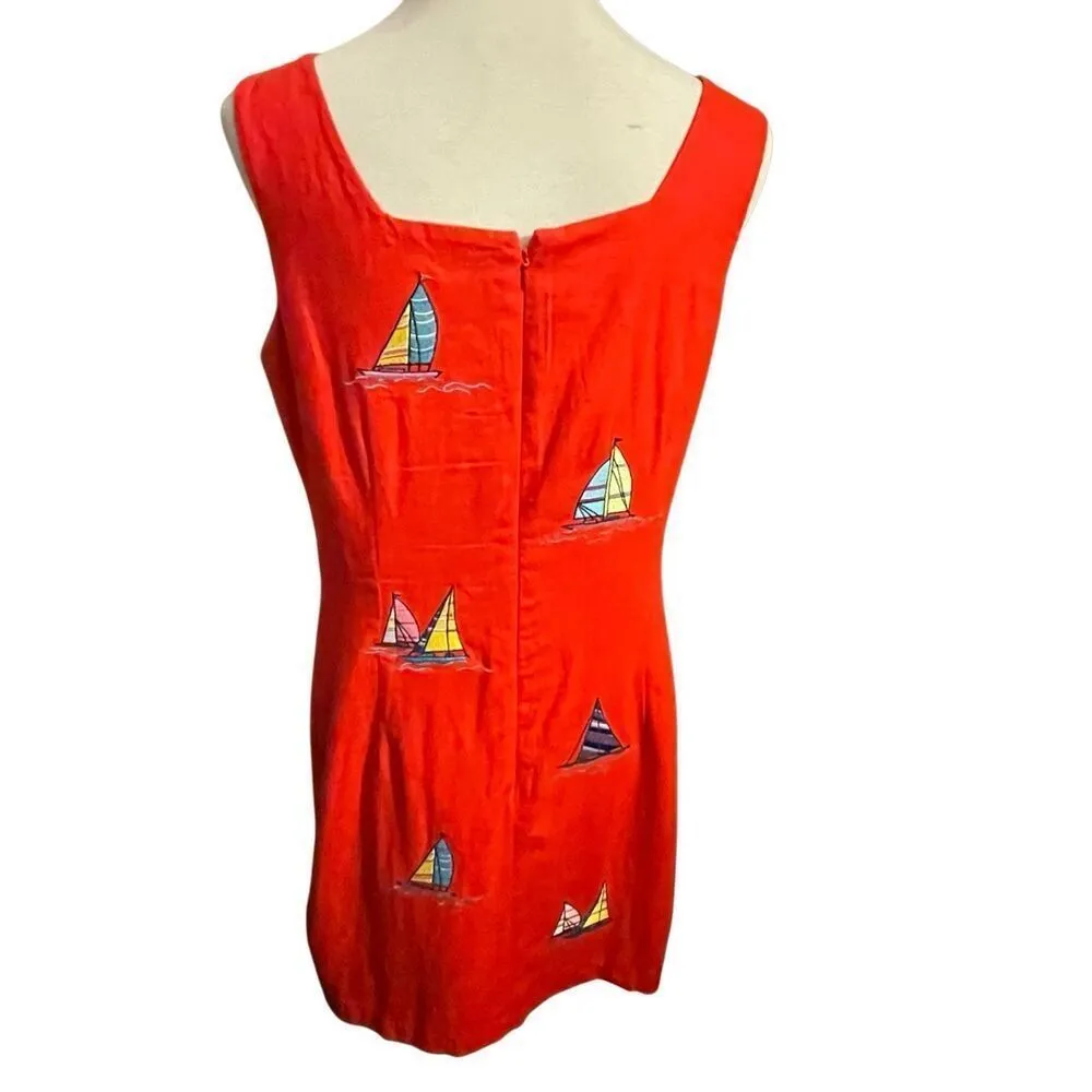 Ultra Dress New York Vintage 80’s/90’s Red Linen Fully Lined Sleeveless Nautical Size 8 - Image 4
