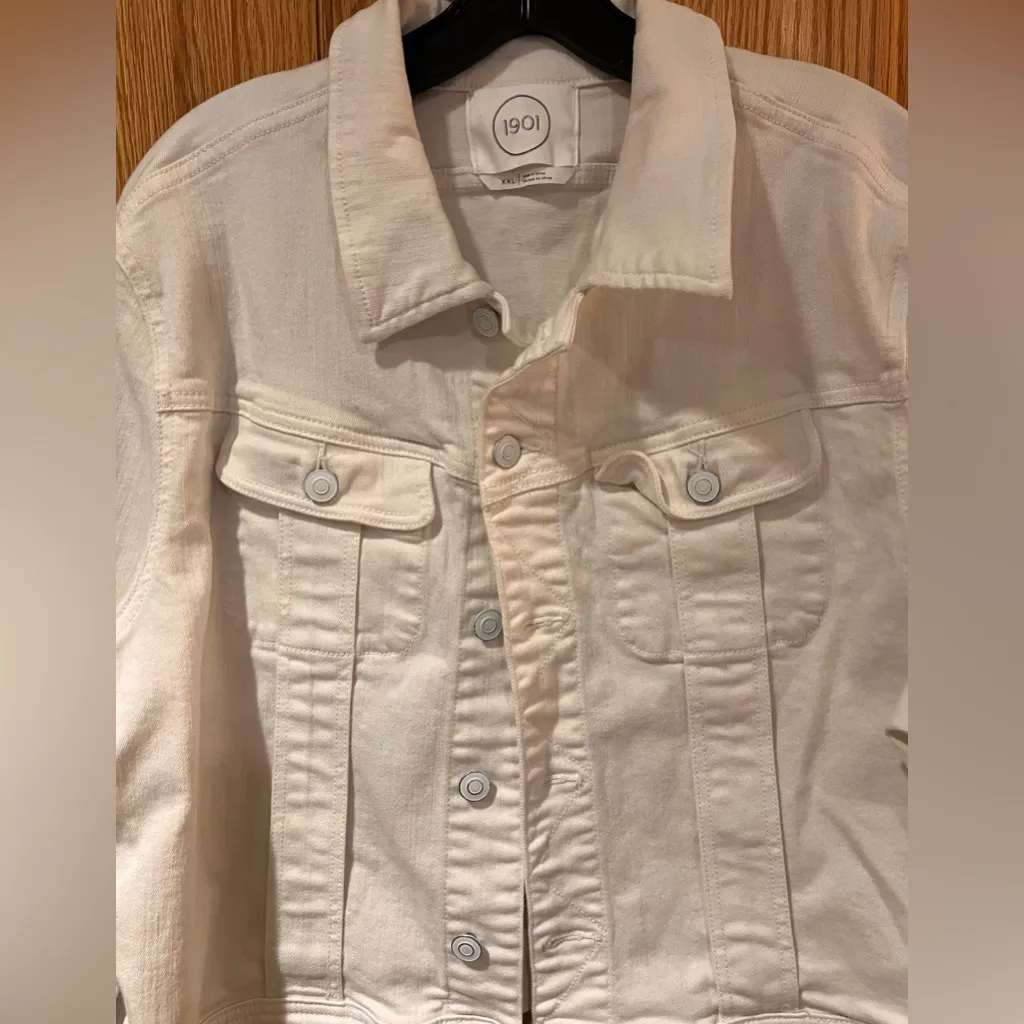 Nordstrom 1901 White Soft Denim Jean Button Front Cropped Jacket Size‎ XXL - Image 5