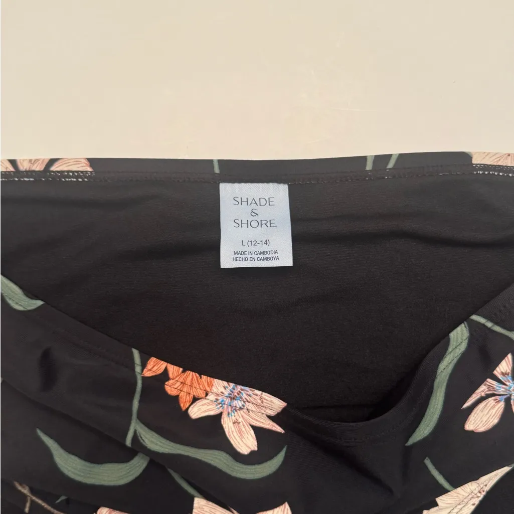 Shade & Shore Black Floral Mid High Rise Bikini Bottoms Women’s Size Large NWT - Image 4
