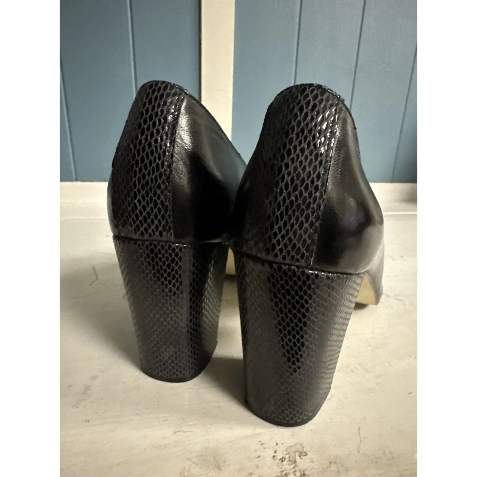 Vintage Sacha Too Black Leather w/ Snake Accents Chunky Heels Women’s Size 8M - Image 5