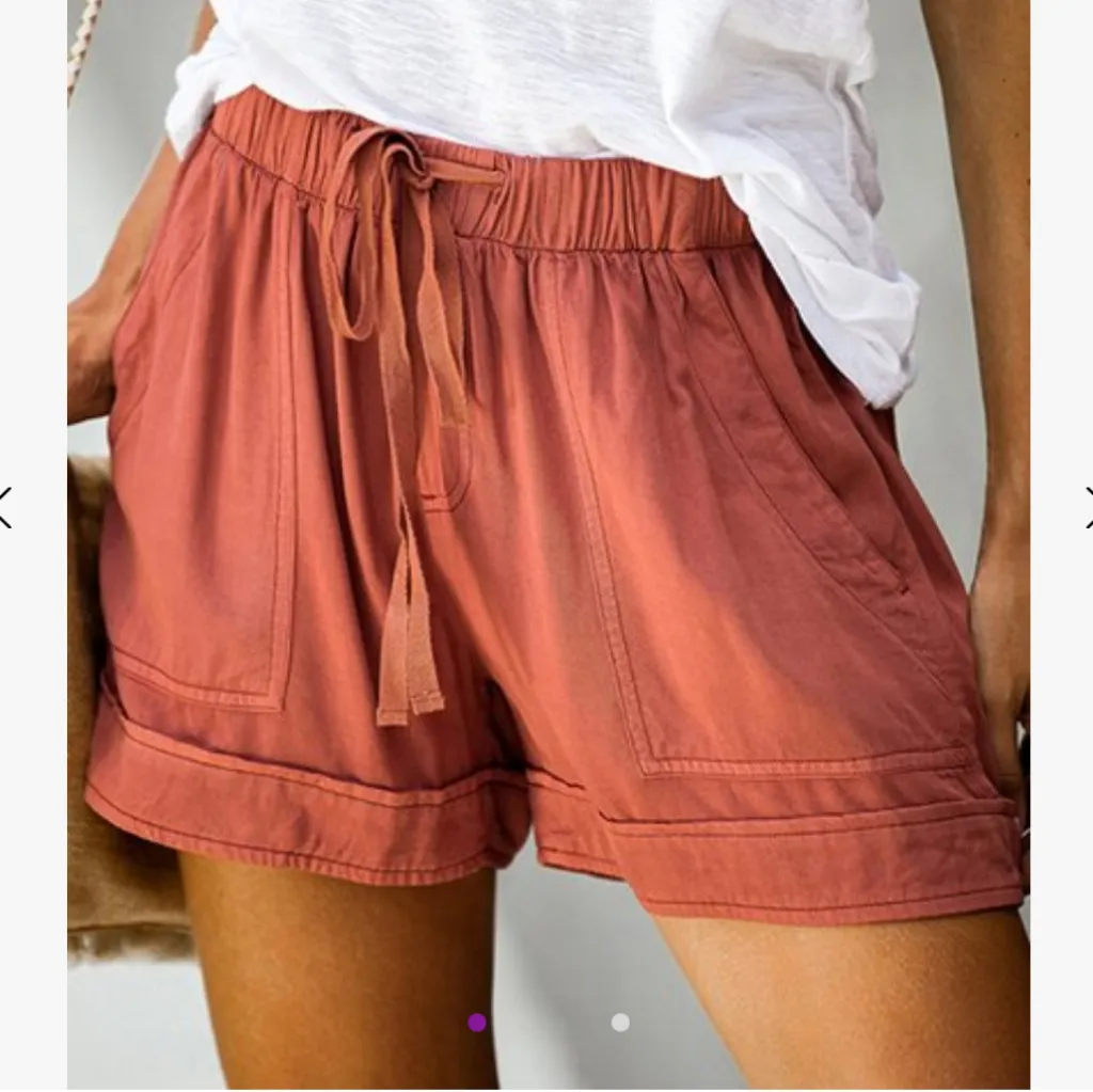 Coeur De Vague Women's Drawstring Pocket Short Size Large Orange - Image 3