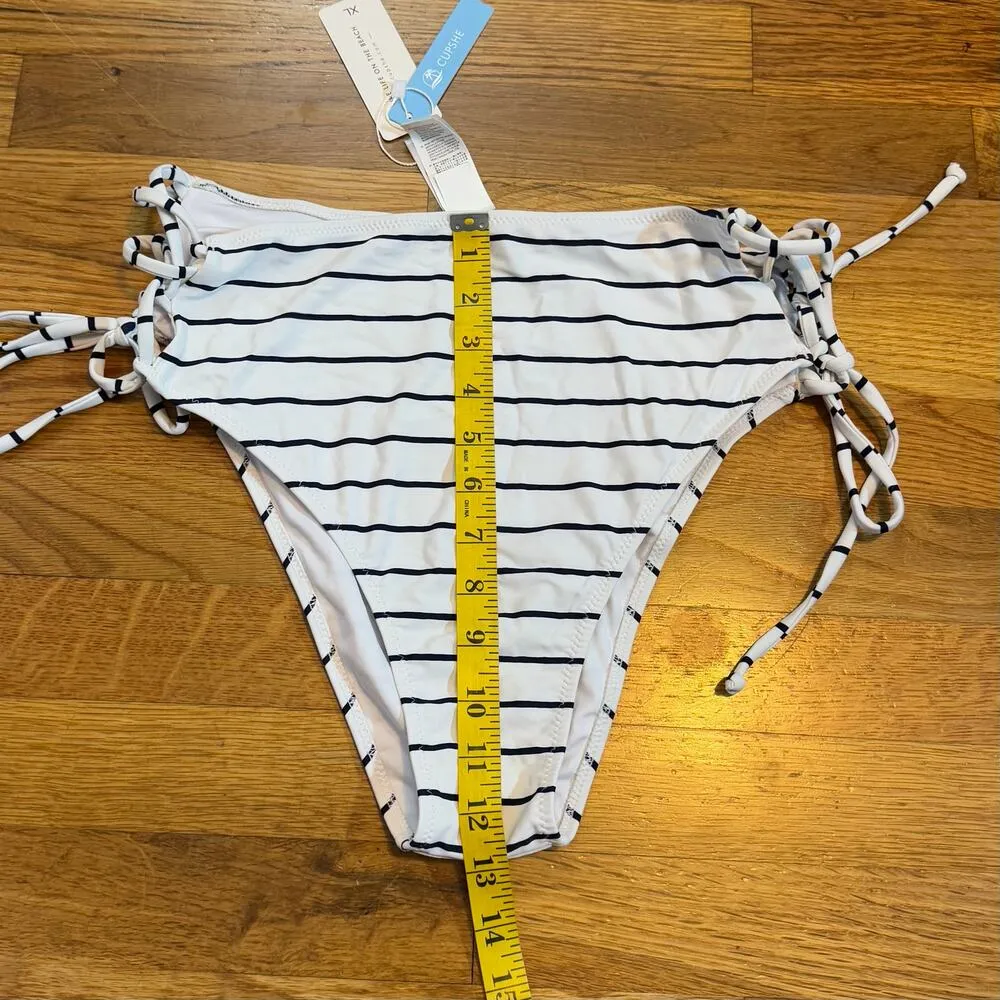 Cupshe Womens XL Black White Striped Side Tie Cut out Swim Suit Bikini Bottom - Image 2