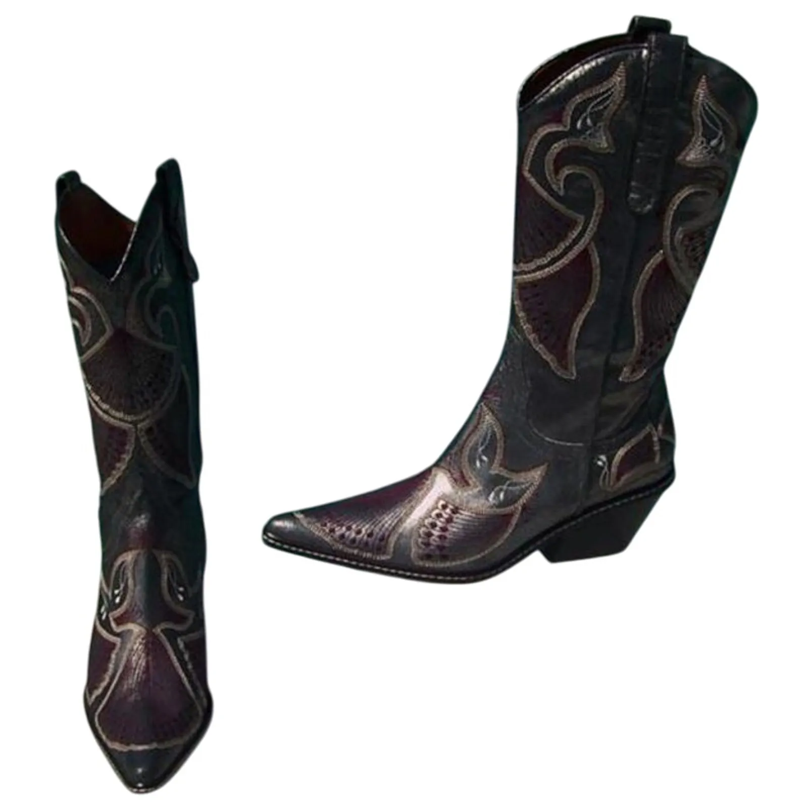 Donald Pliner Western Black Metallic Leather Intricate Stitch Boot New $750 NWT Size 5.5 - Image 3