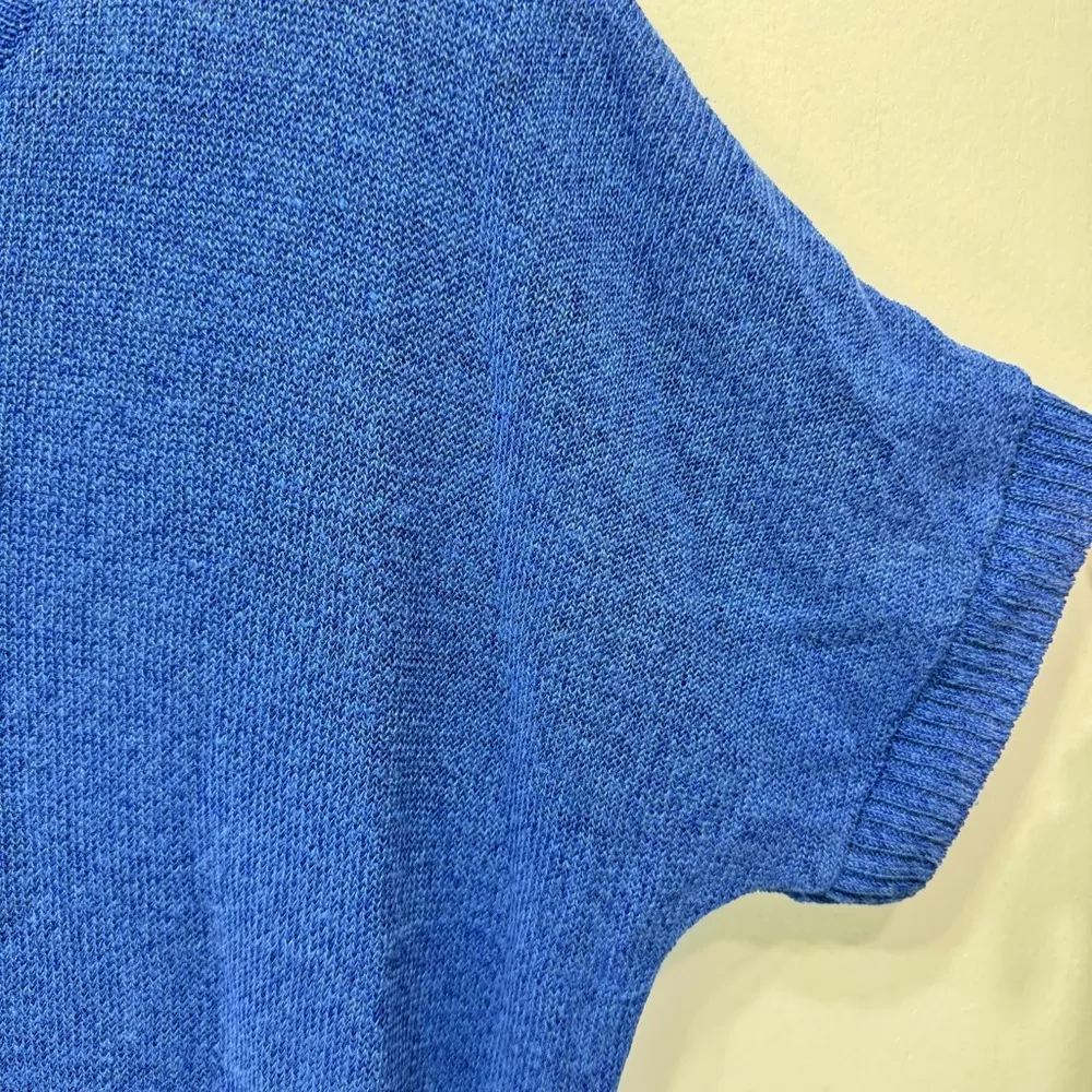 Chico’s Blue V Neck Linen Blend Loose Knit Dolman Short Sleeve Sweater Size 2/L - Image 5