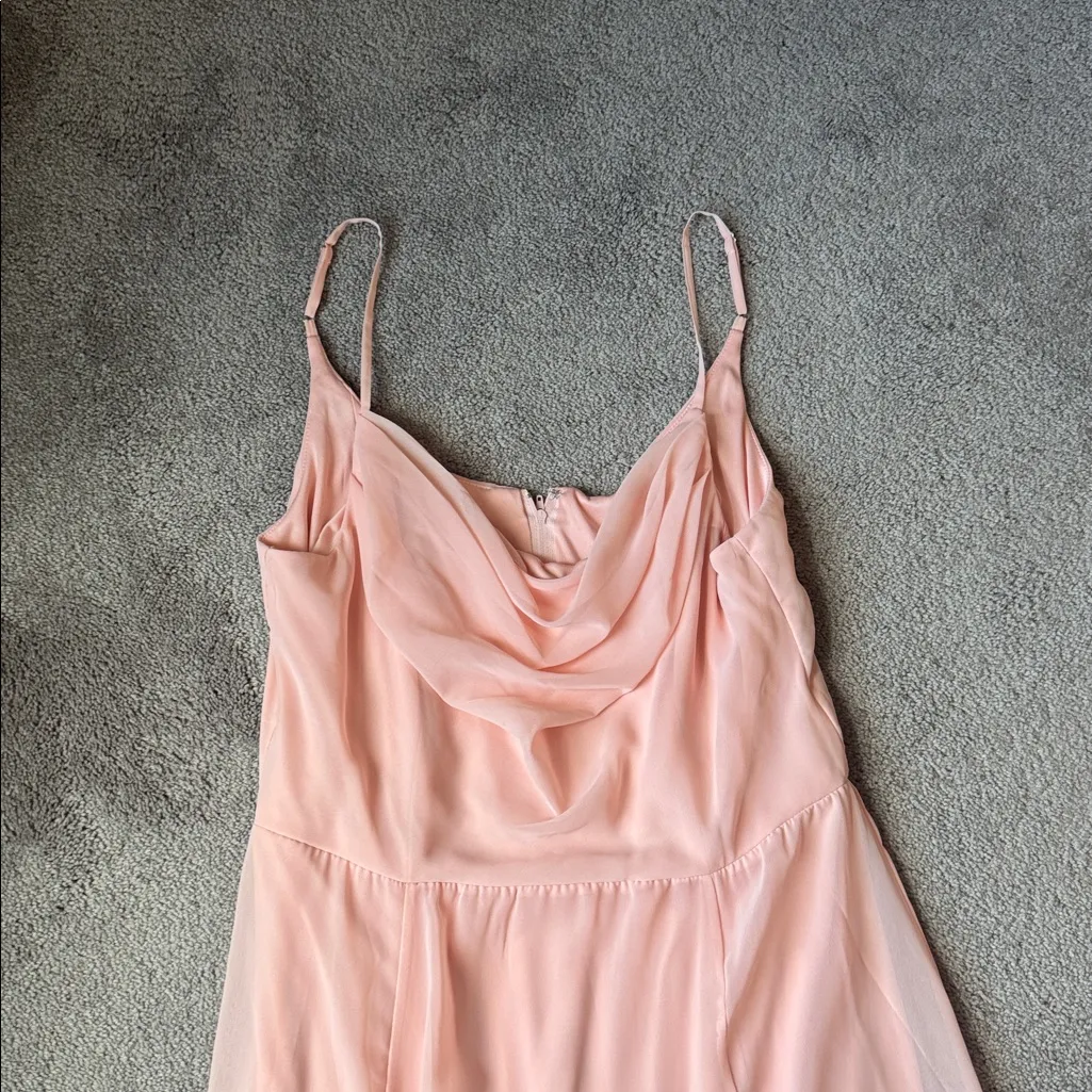 David’s Bridal Cowl Peach Pink Chiffon Maxi Dress SIZE 14 - Image 2