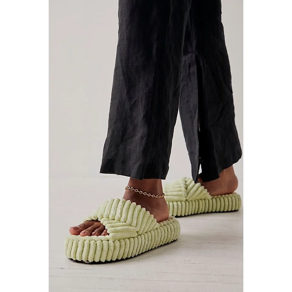 Free People Two Days In Ibiza Sandals Size 8 Lime Terry Cloth Platform Bratz - Image 12