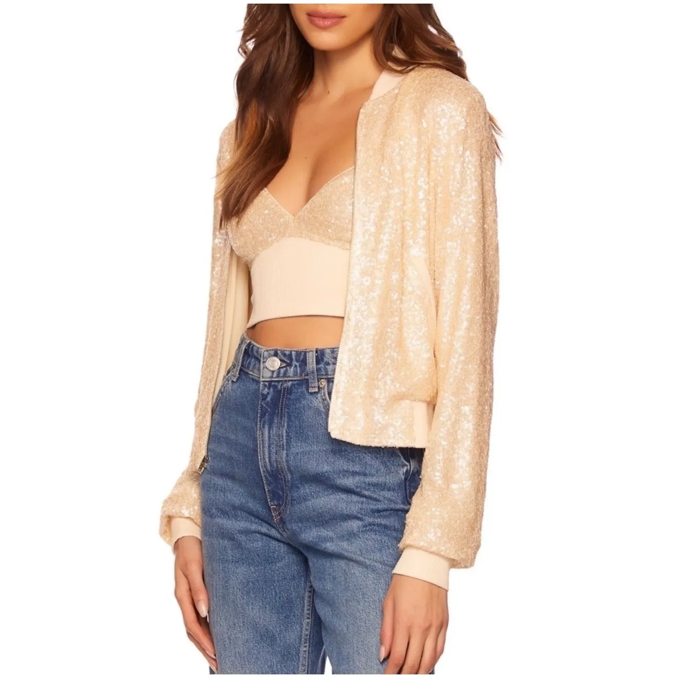 NWT Susana Monaco Sequin Bomber
Jacket Belgian Creme Sz Large
$258 - Image 2
