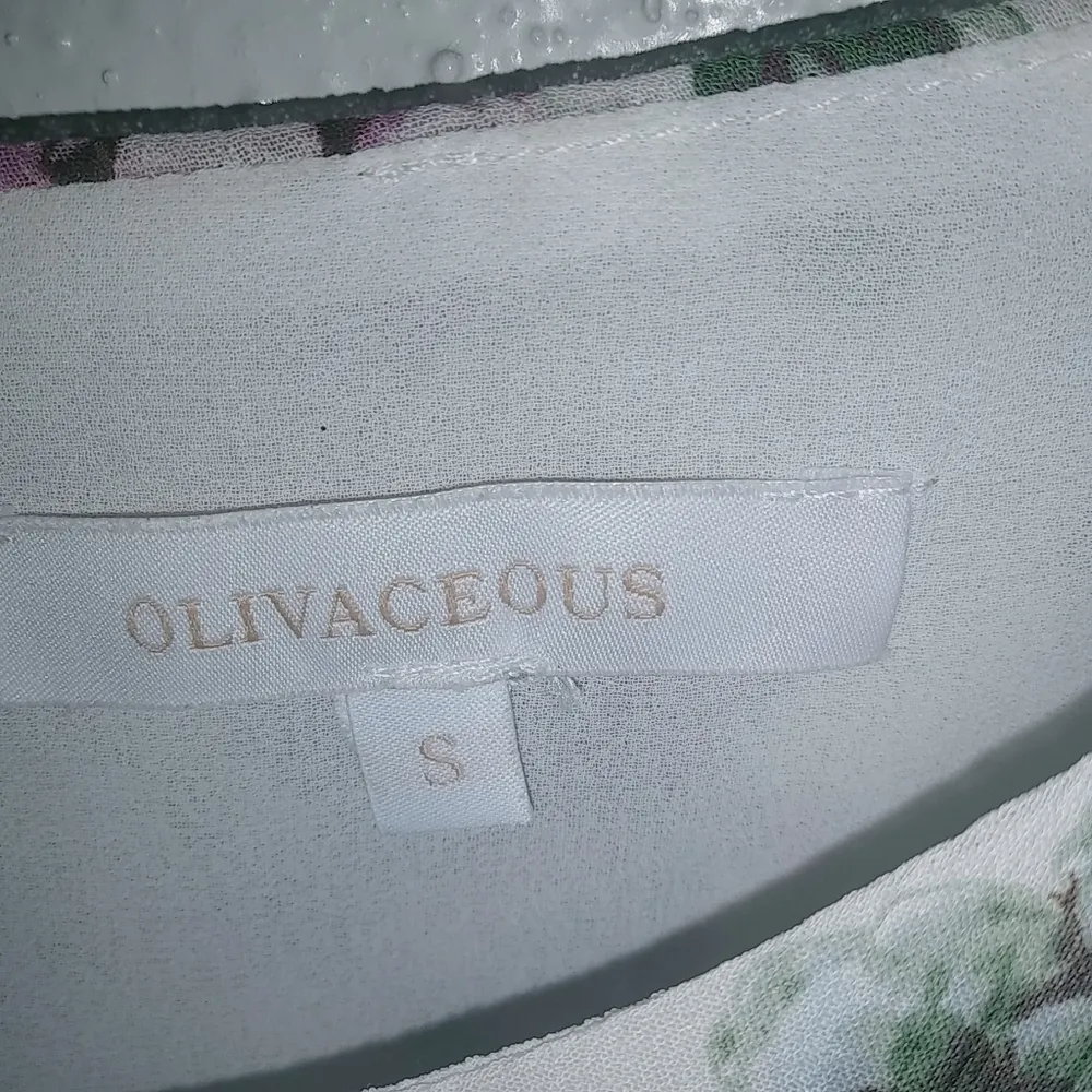 Olivaceous S Soft Floral Pink Green on White Bubble Hem Top - Image 10