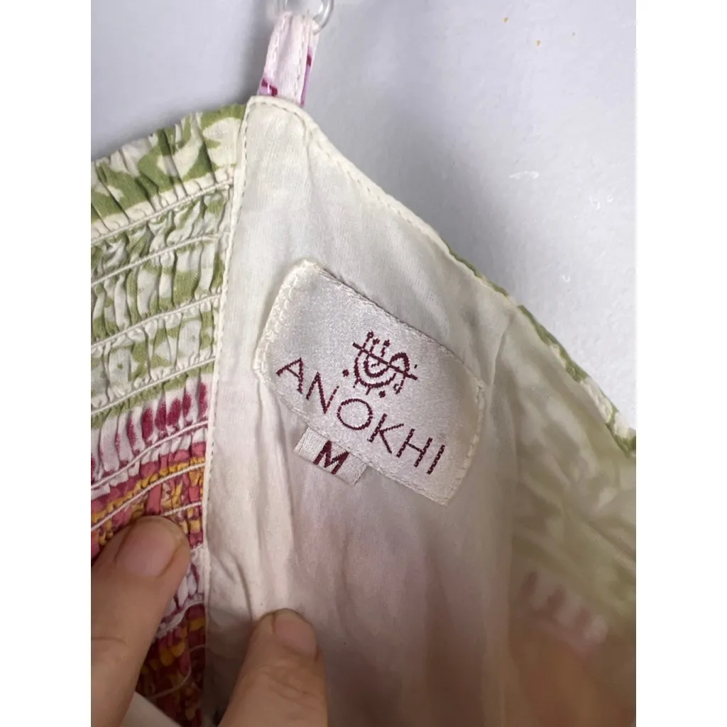 Anokhi Cotton Maxi Dress M Floral Block Print Button Front Made in India Boho White Size M - Image 2