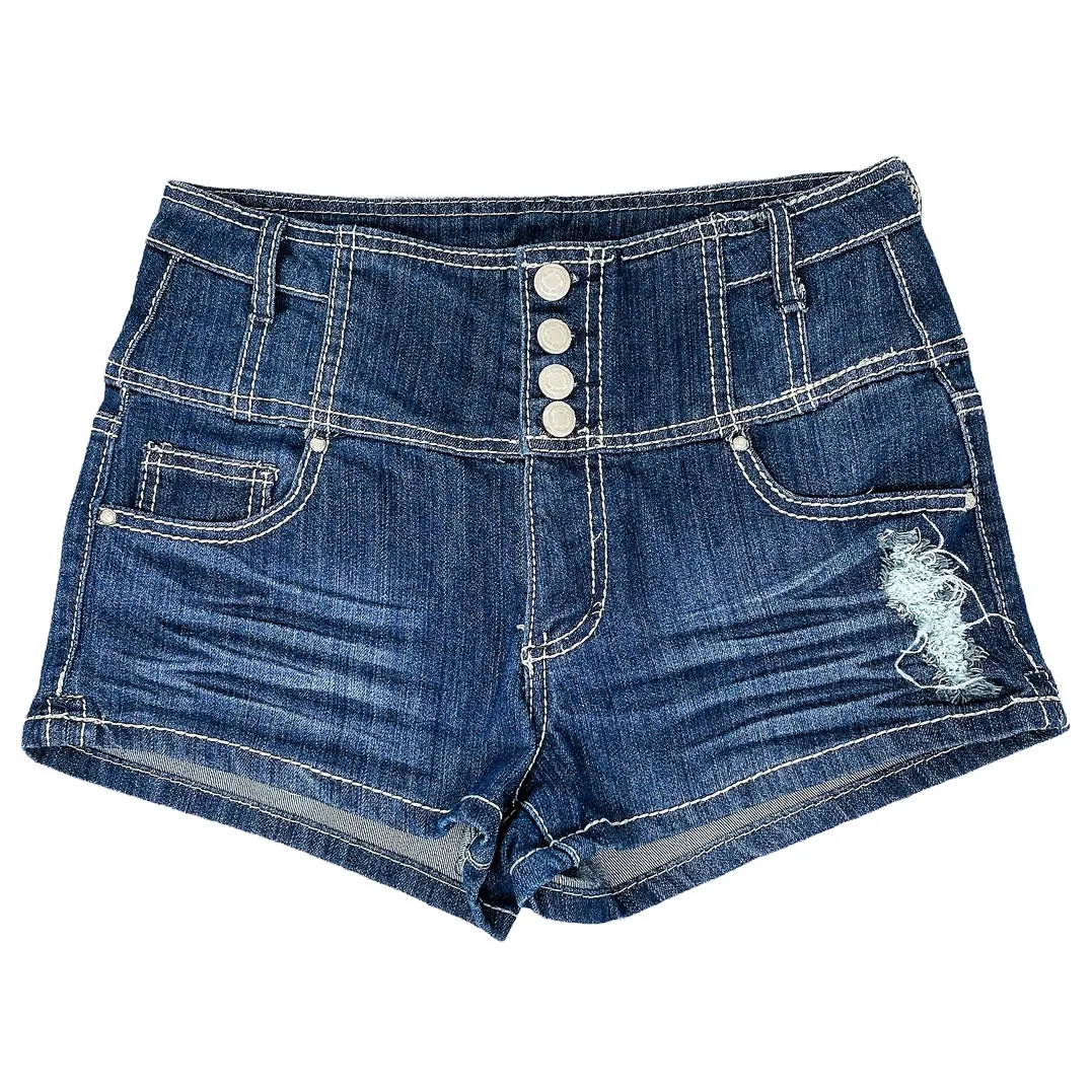 ALMOST FAMOUS Blue Denim 4 Buttons Fly Short Shorts ~ Size 7 - Image 2