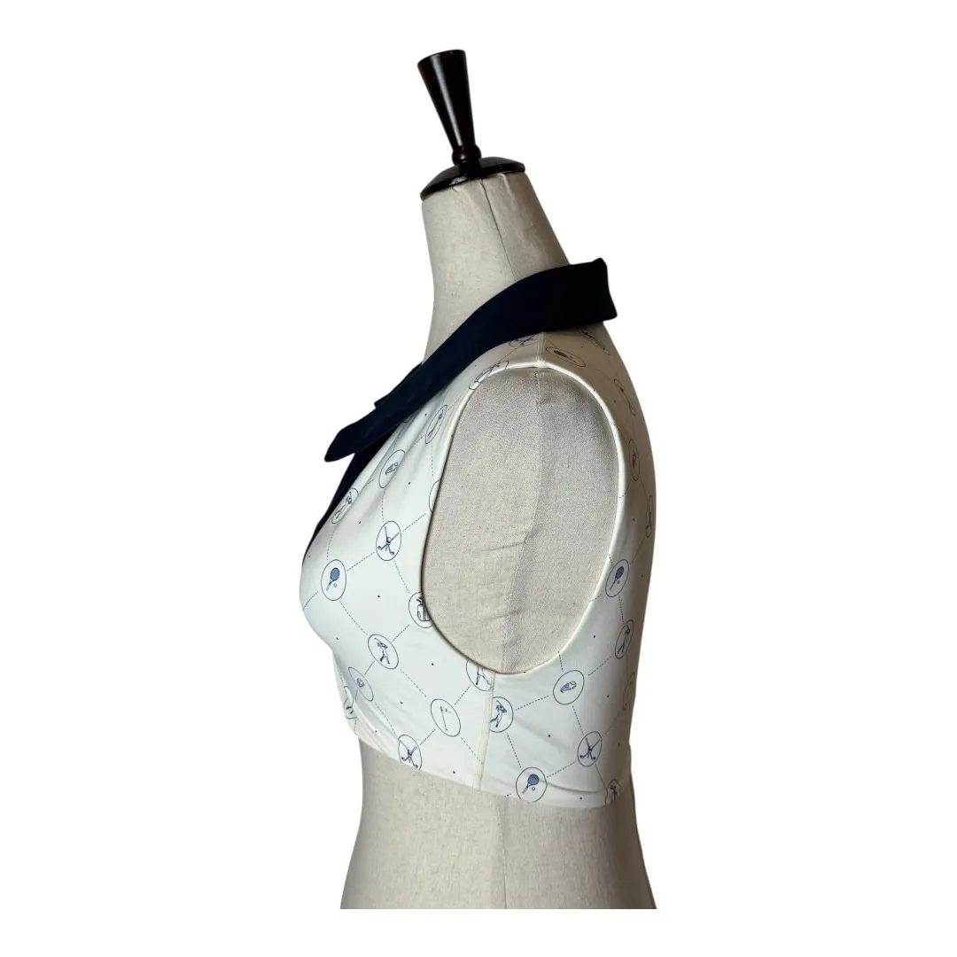 WeWoreWhat‎ Shirt Women Small Ivory Blue Sports Collared Crop Top Tennis Golf - Image 6