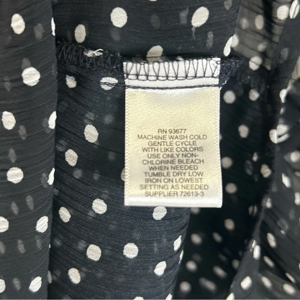 Liz Claiborne Sheer Black Polka-Dot Button down w/Ruffles Vneck Sleeveless MED - Image 6