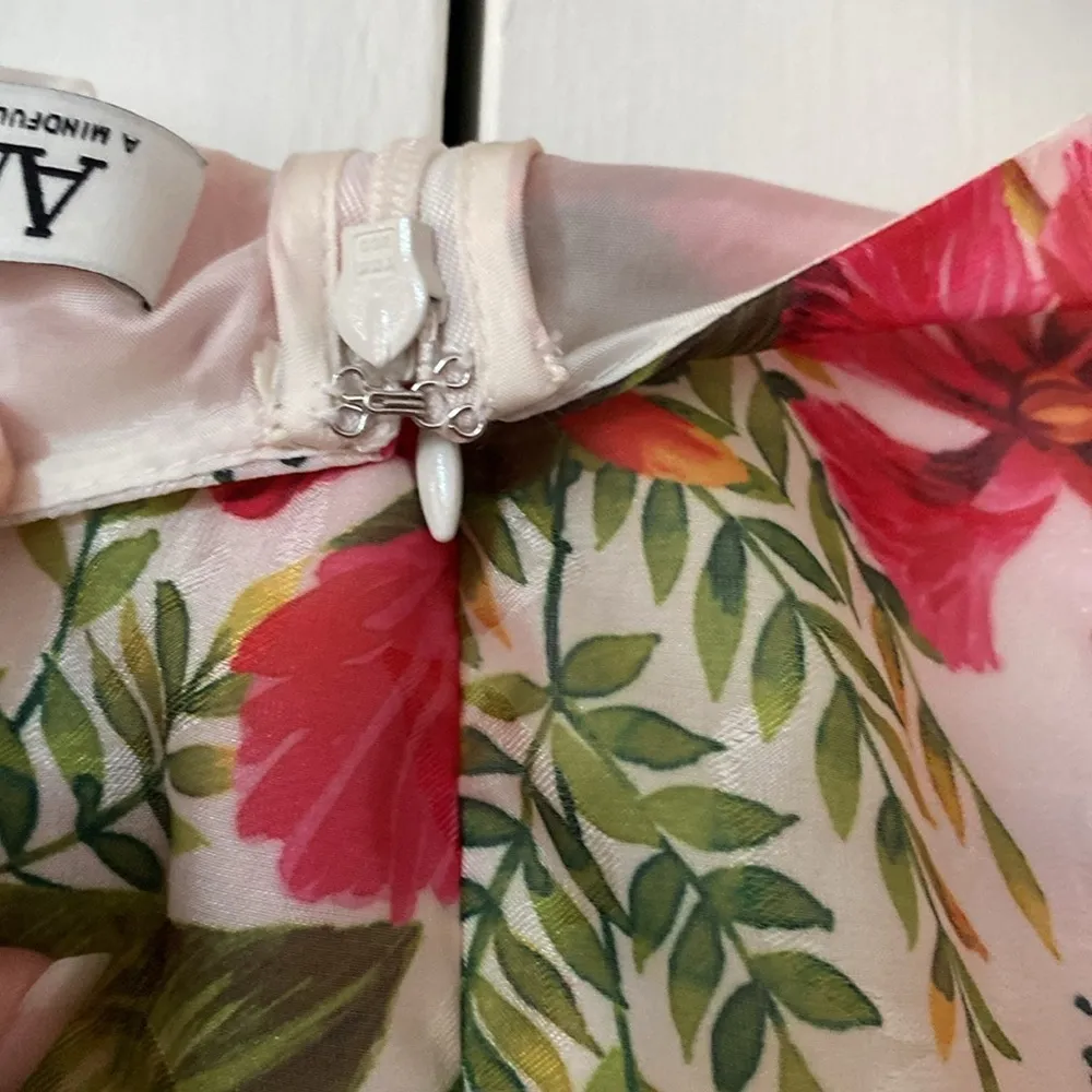 AMUR Cleo Juliet Sleeve Dress Scarlet Tropical Flora Size 0 Print Mini Statement Pink - Image 15