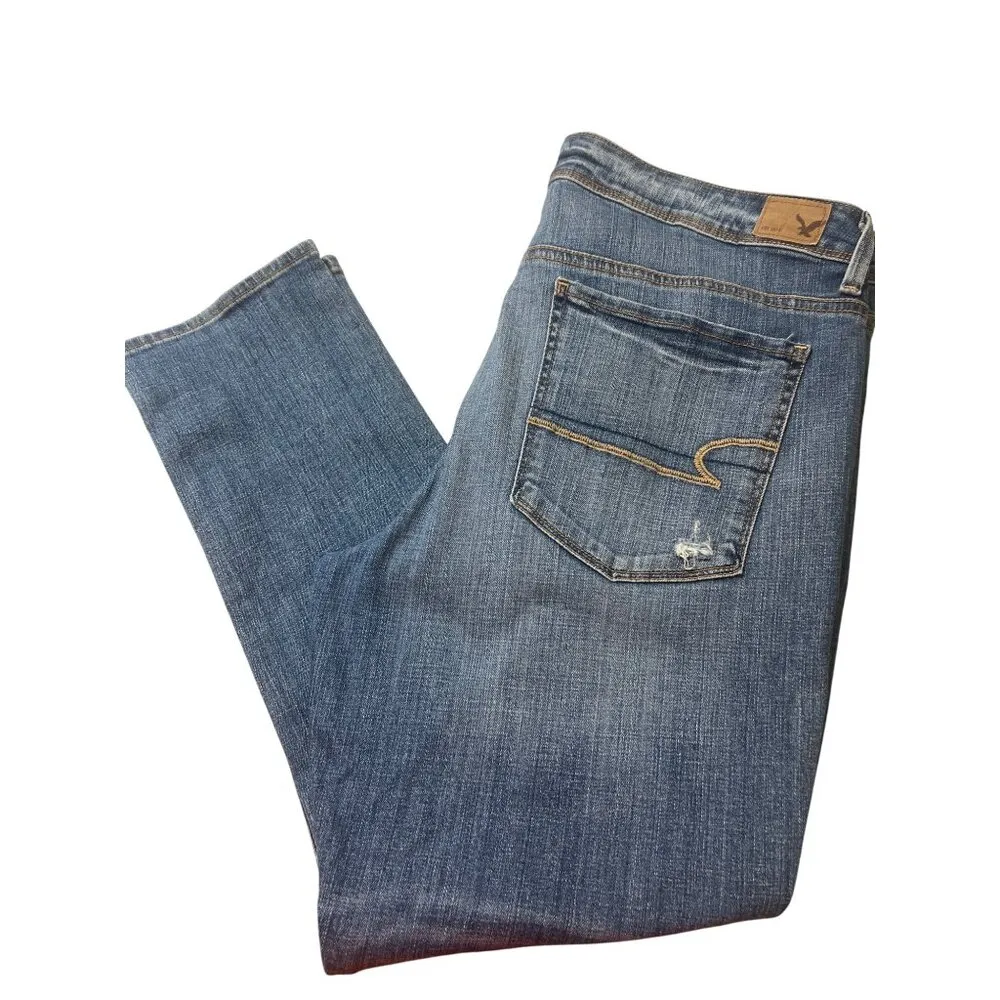 American Eagle Outfitters Super Skinny Jeans Distressed Denim Holes Sz 18 Short - Image 4
