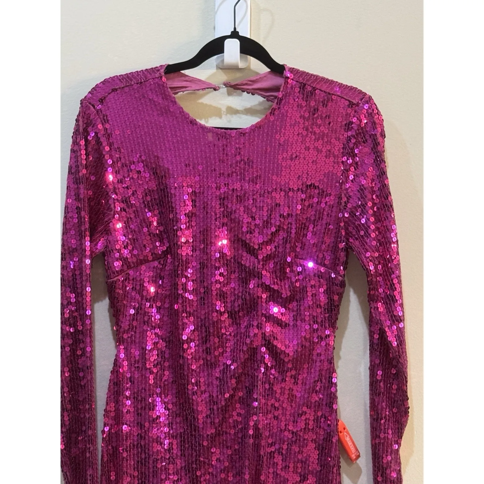 New MAC DUGGAL Pink Long‎ Sleeve Sequined Evening Gown Dress 10891 Size 4 - Image 4