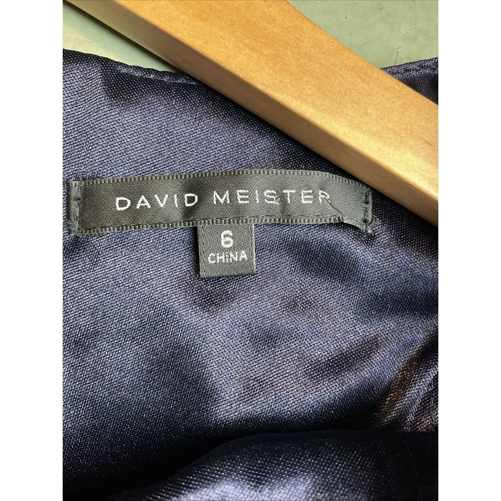 David Meister Navy Blue Beaded Evening Gown W/Sheer Sleeves & Floral‎ Embroidery - Image 10