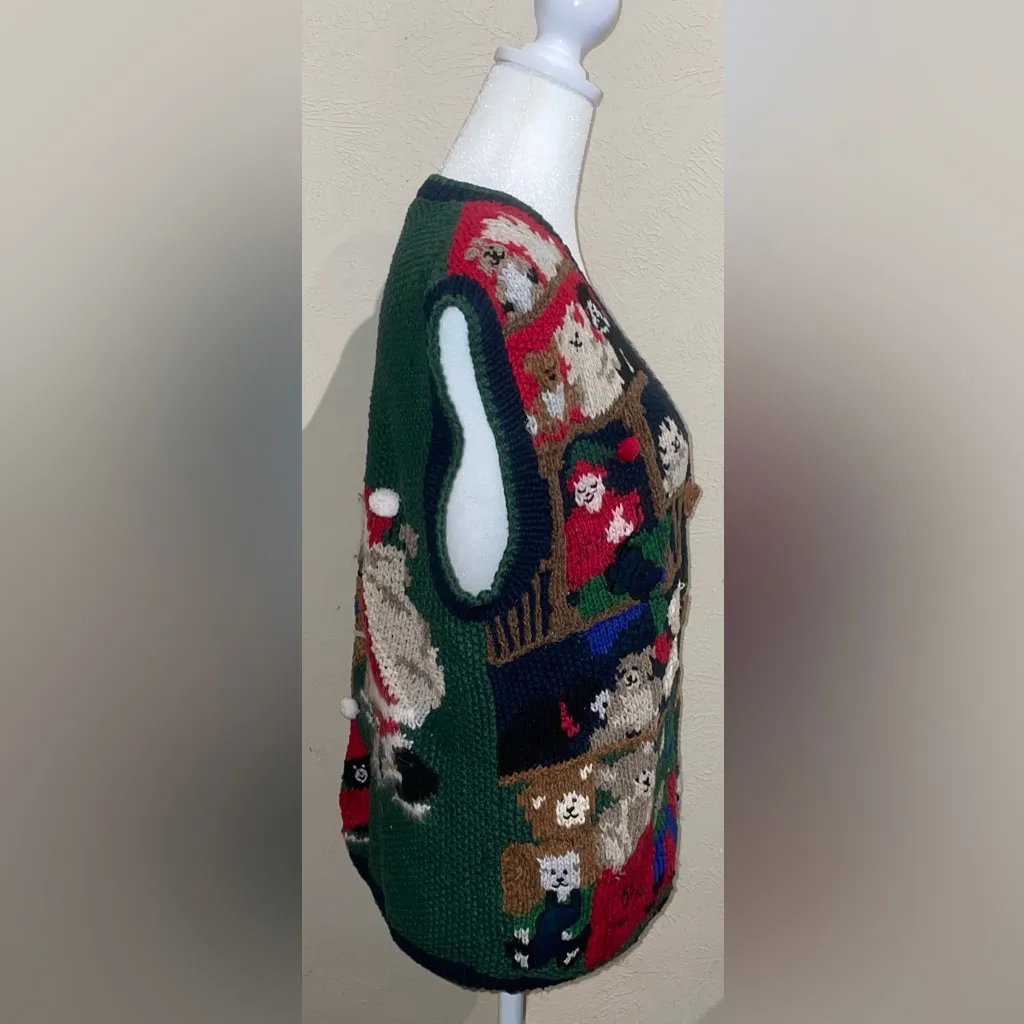 Heirlooms Womens Size S Vintage Green Christmas Sweater Vest Handknit Teddy Bear - Image 8