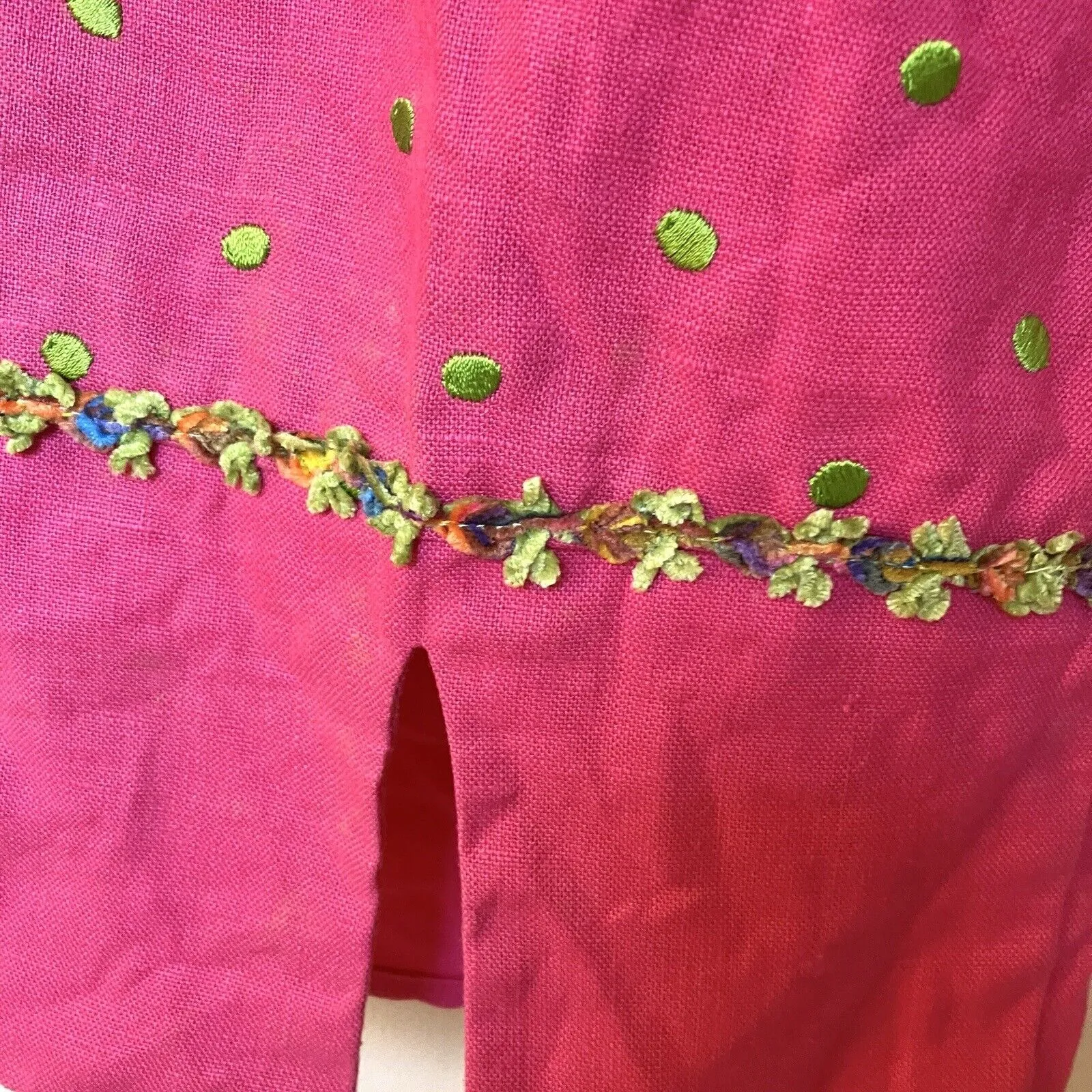 Linen Pants Women’s Large Capri Pink Green Polka Dots Made USA Unique - Image 4