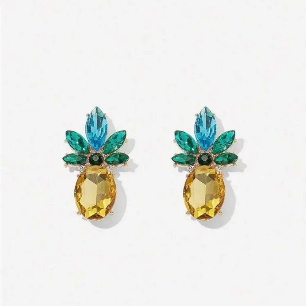 Crystal Pineapple Earrings Gold - Image 3