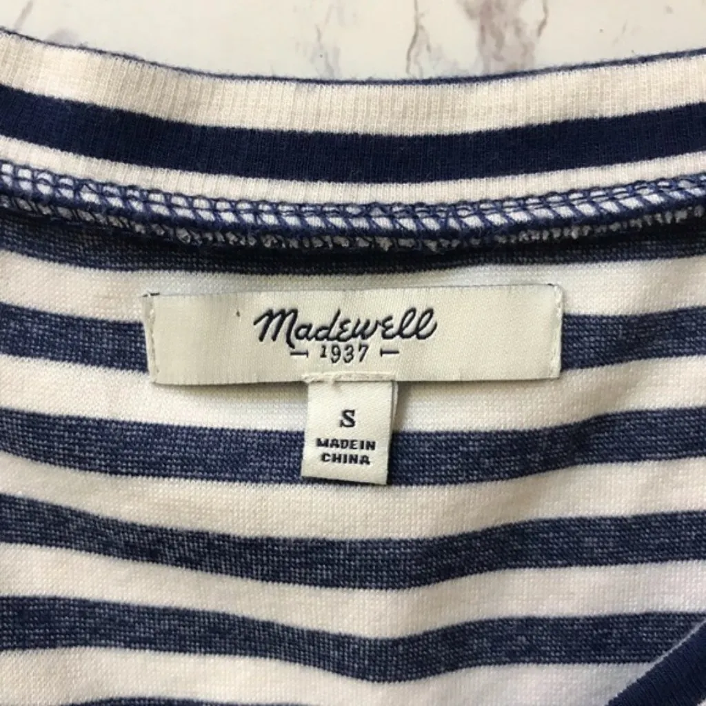 Madewell Striped Gondola Sheath Dress 3/4 Sleeves Navy & White Stripe Small - Image 8