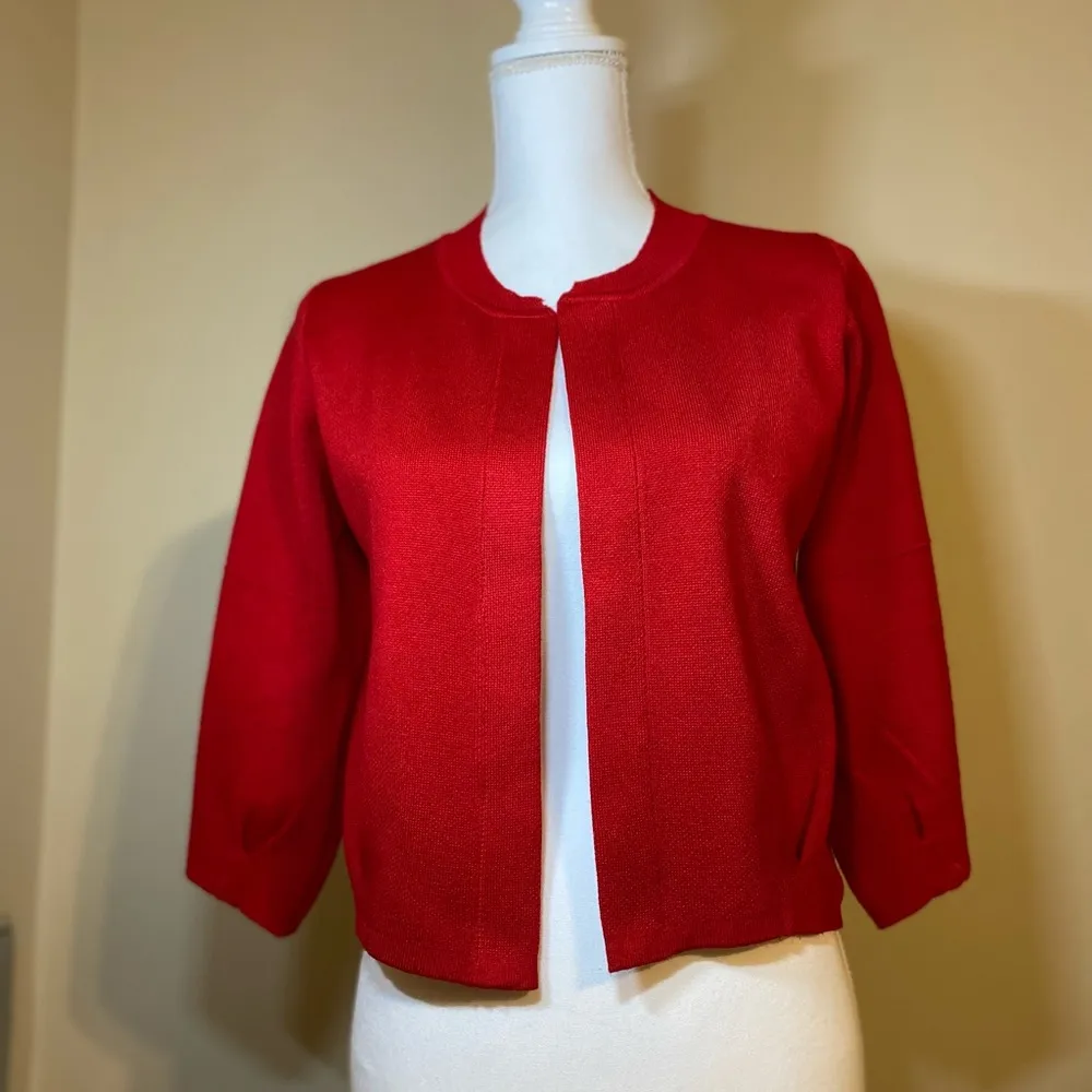 Tahari Red Classic Versatile Bolero-Style Open Front Cardigan Petite Size M - Image 3