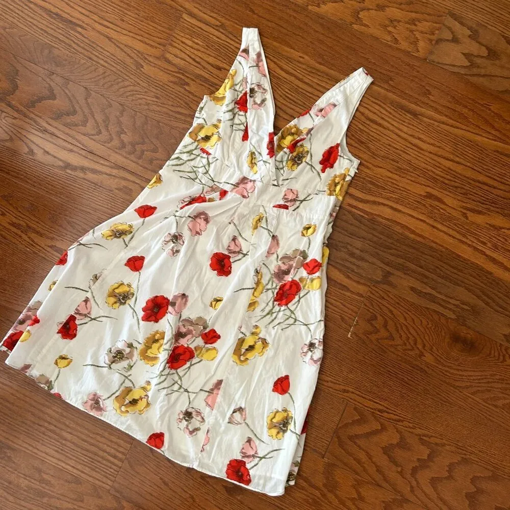 Lands' End Floral Fit and Flare V-Neck Sleeveless Lined Mini Dress Size 8 A Line - Image 3