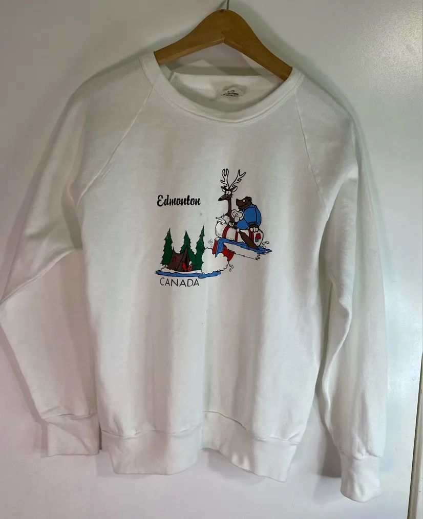 Vintage White Graphic Sweatshirt Women Size Medium Made in Canada - Image 1